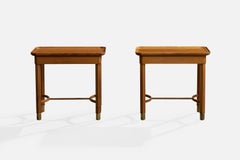 Danish Designer, Side Tables, Wood, Brass, Denmark, 1940s