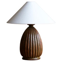 Danish Designer, Sizable Table Lamp, Solid Carved Stained Wood, Denmark, 1940s