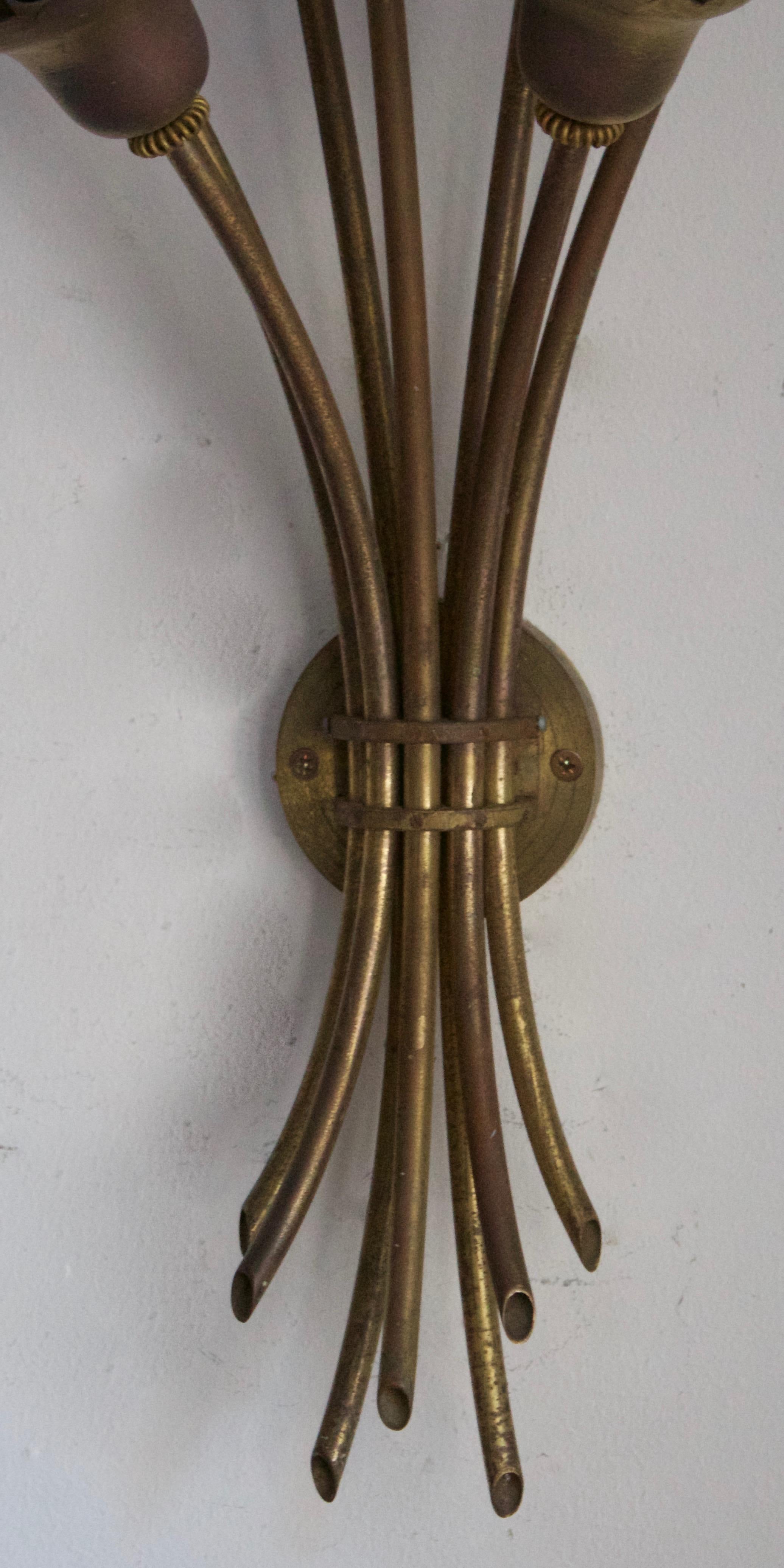 Danish Designer, Sizeable 7-Armed Wall Lights, Brass, Denmark, 1940s In Good Condition In High Point, NC