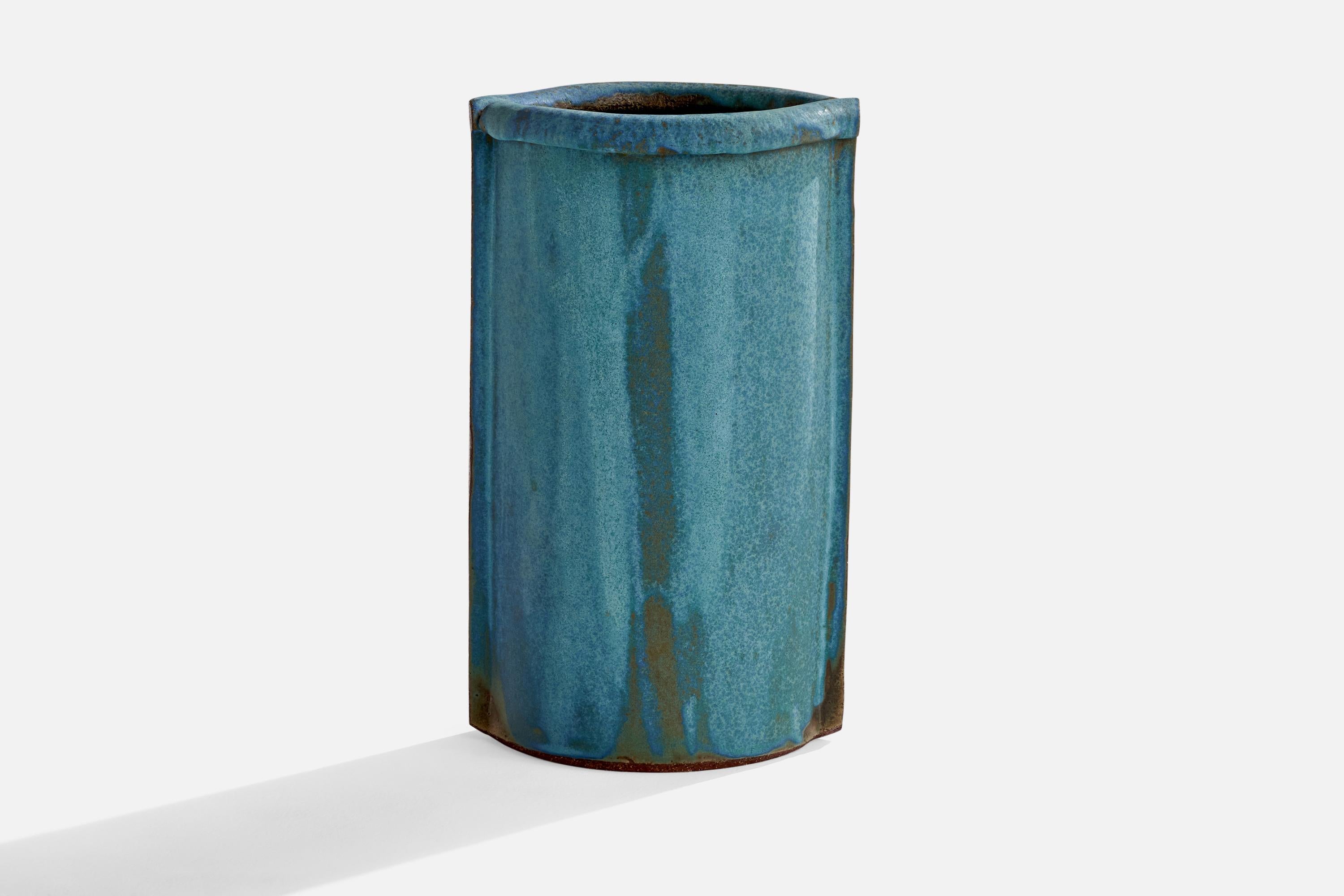 A sizeable blue-glazed ceramic vase designed and produced in Denmark, c. 1970s.