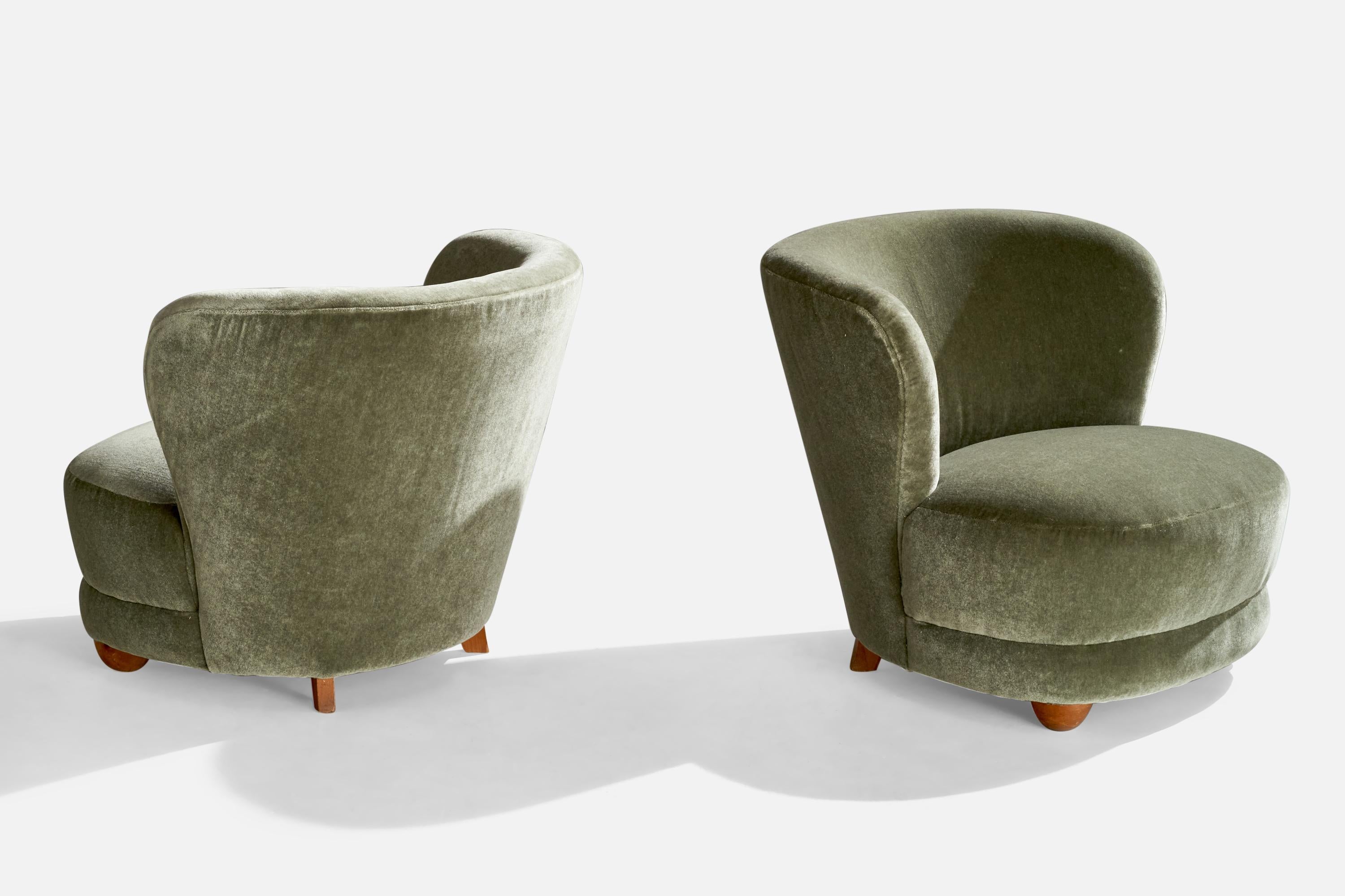 Scandinave moderne Designer danois, chaises à pantoufles, Beeche, Mohair, Danemark, années 1940 en vente