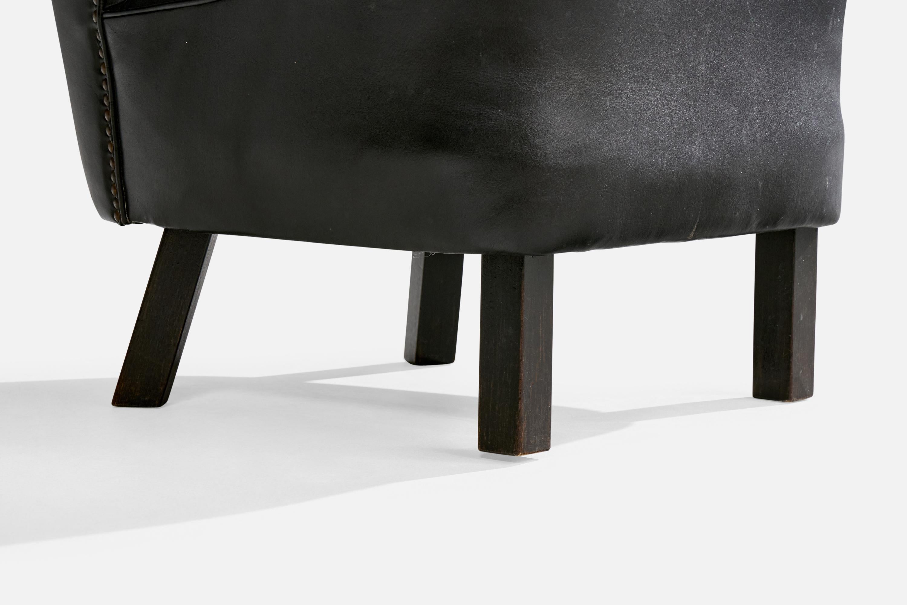 Designer danois, chaises à pantoufles, Wood, cuir, Danemark, années 1940 en vente 8