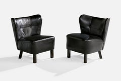 Designer danois, chaises à pantoufles, Wood, cuir, Danemark, années 1940