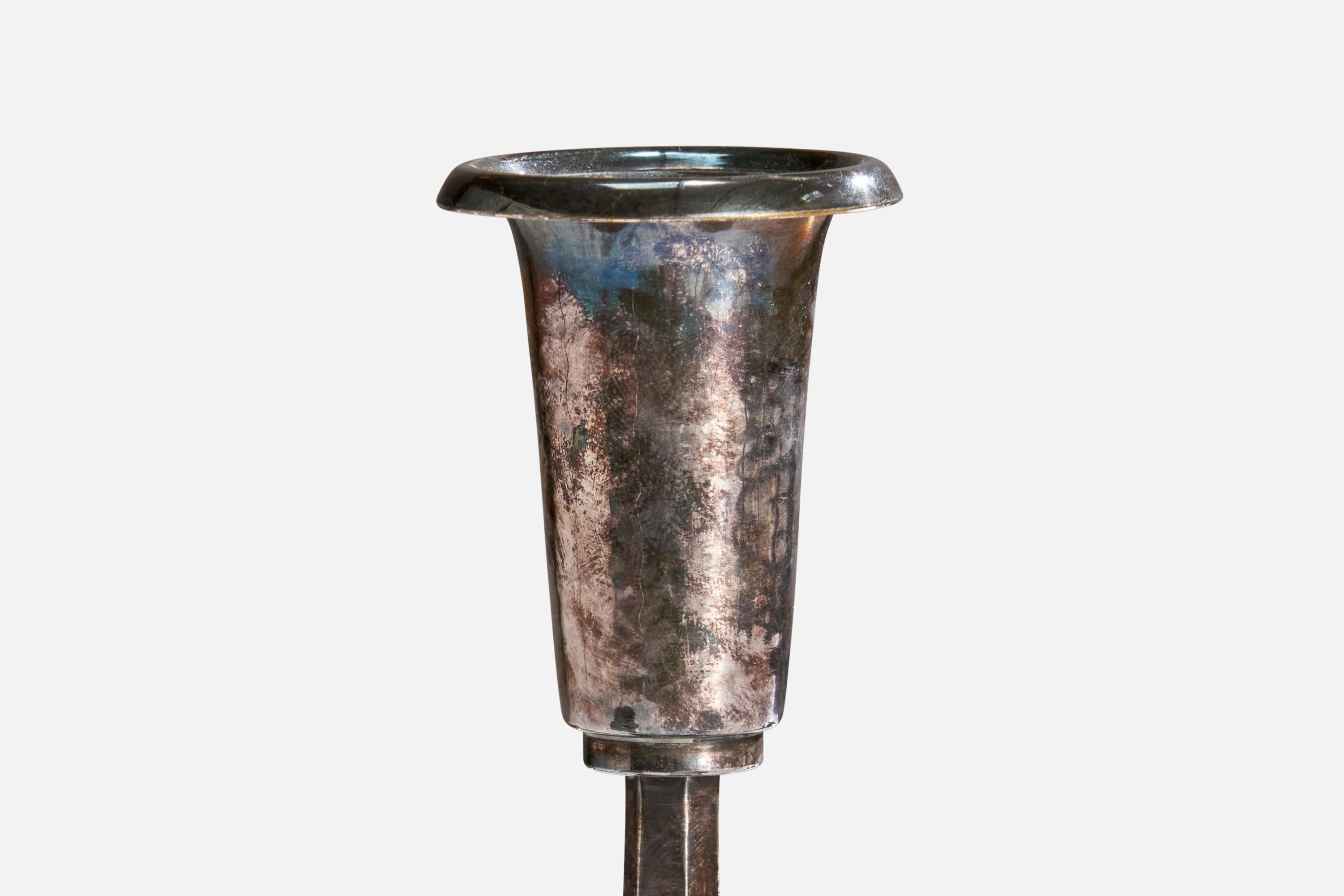 Danish Designer, Small Candelabra, Silver Plate, Denmark, 1940s For Sale 1