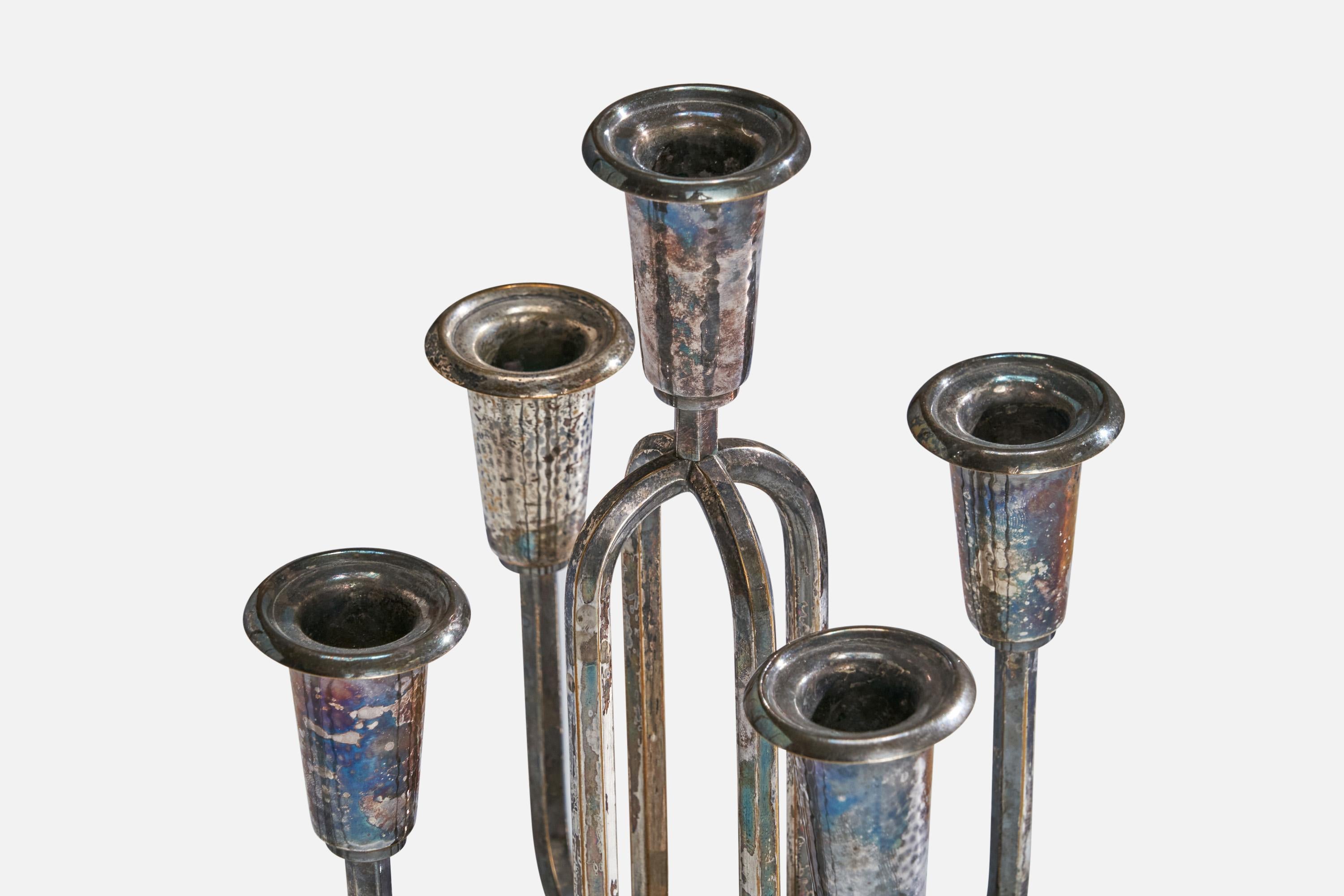 Danish Designer, Small Candelabra, Silver Plate, Denmark, 1940s For Sale 2