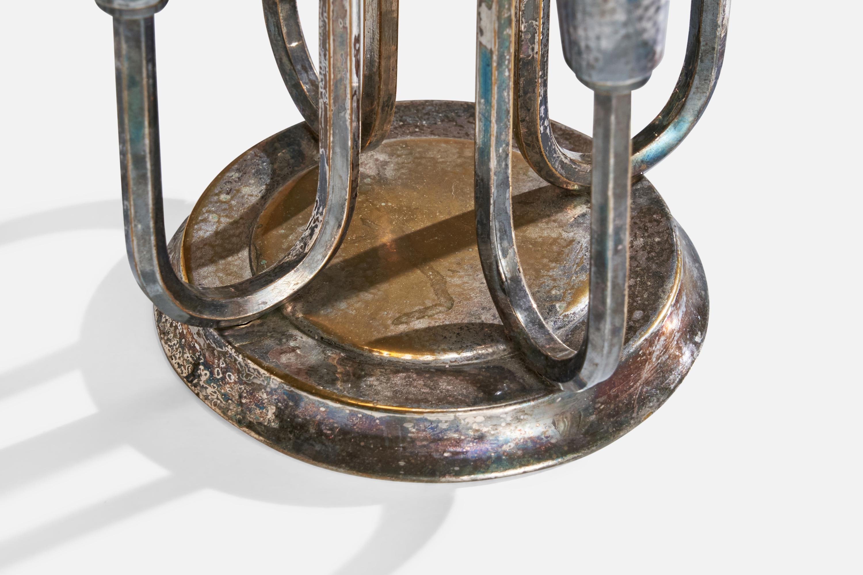 Danish Designer, Small Candelabra, Silver Plate, Denmark, 1940s For Sale 3