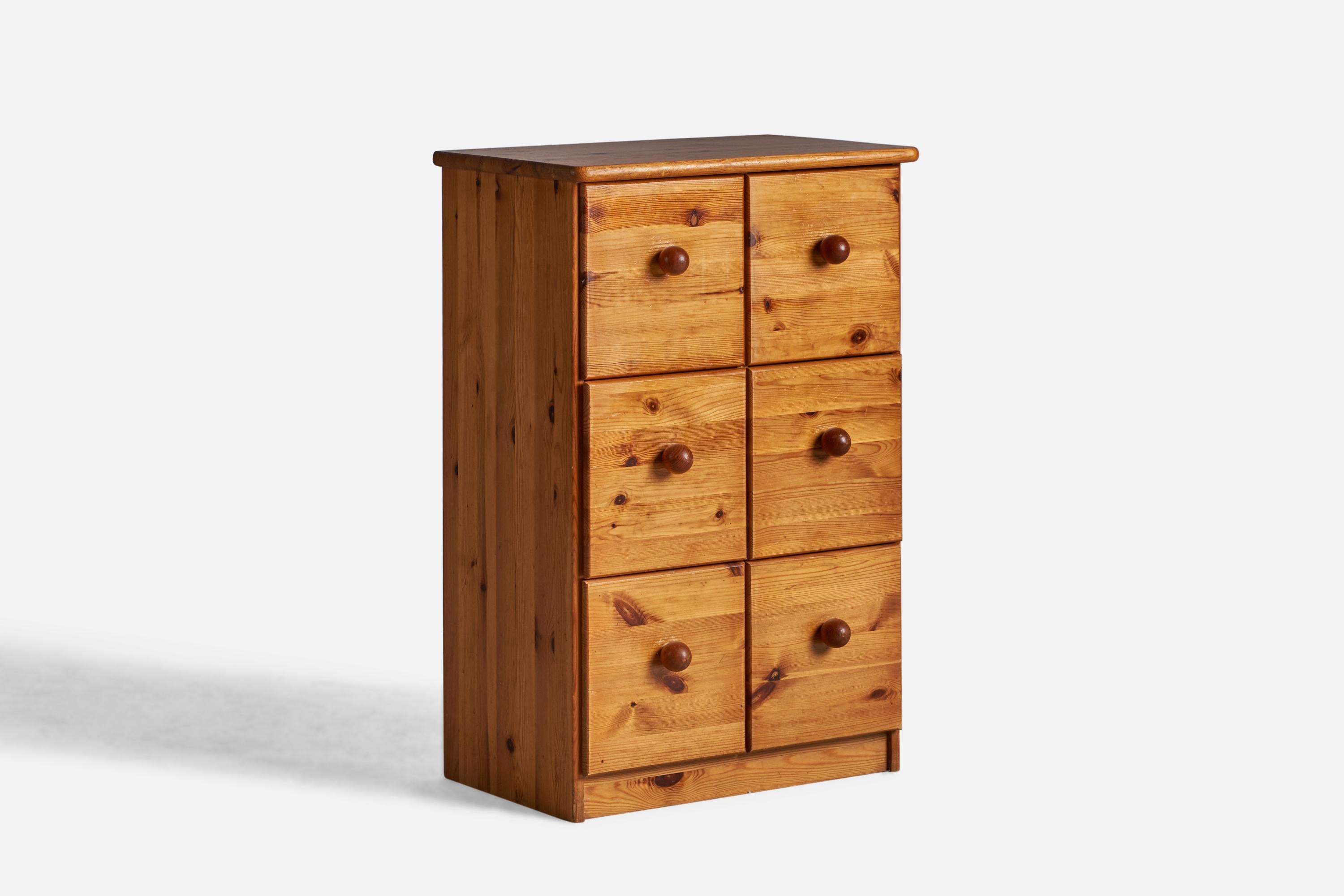 A small pine chest of drawers designed and produced in Denmark, c. 1960s.