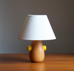 Danish Designer, Small Minimalist Table Lamp, Pine, Denmark, c. 1970s