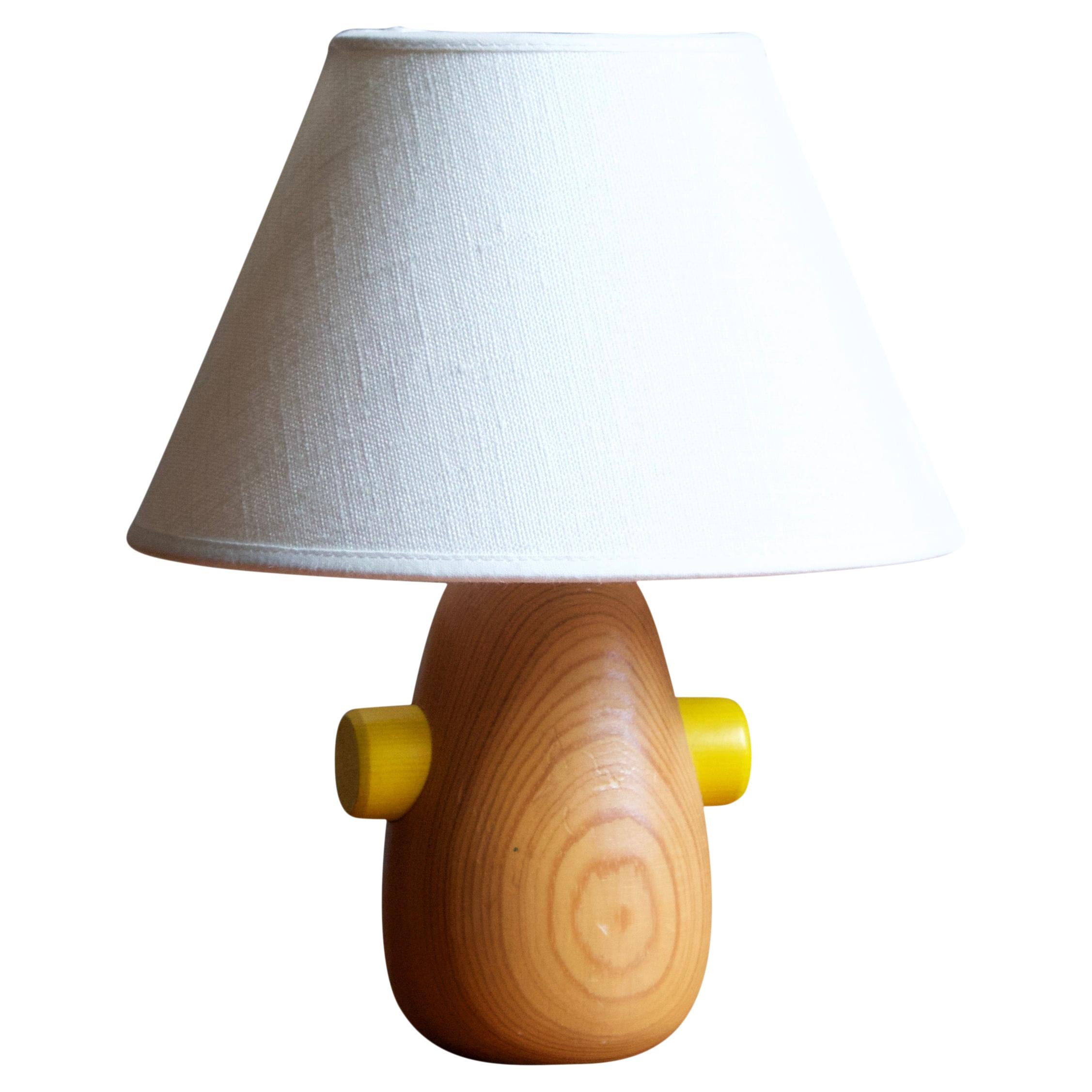 Danish Designer, Small Minimalist Table Lamp, Pine, Denmark, c. 1970s