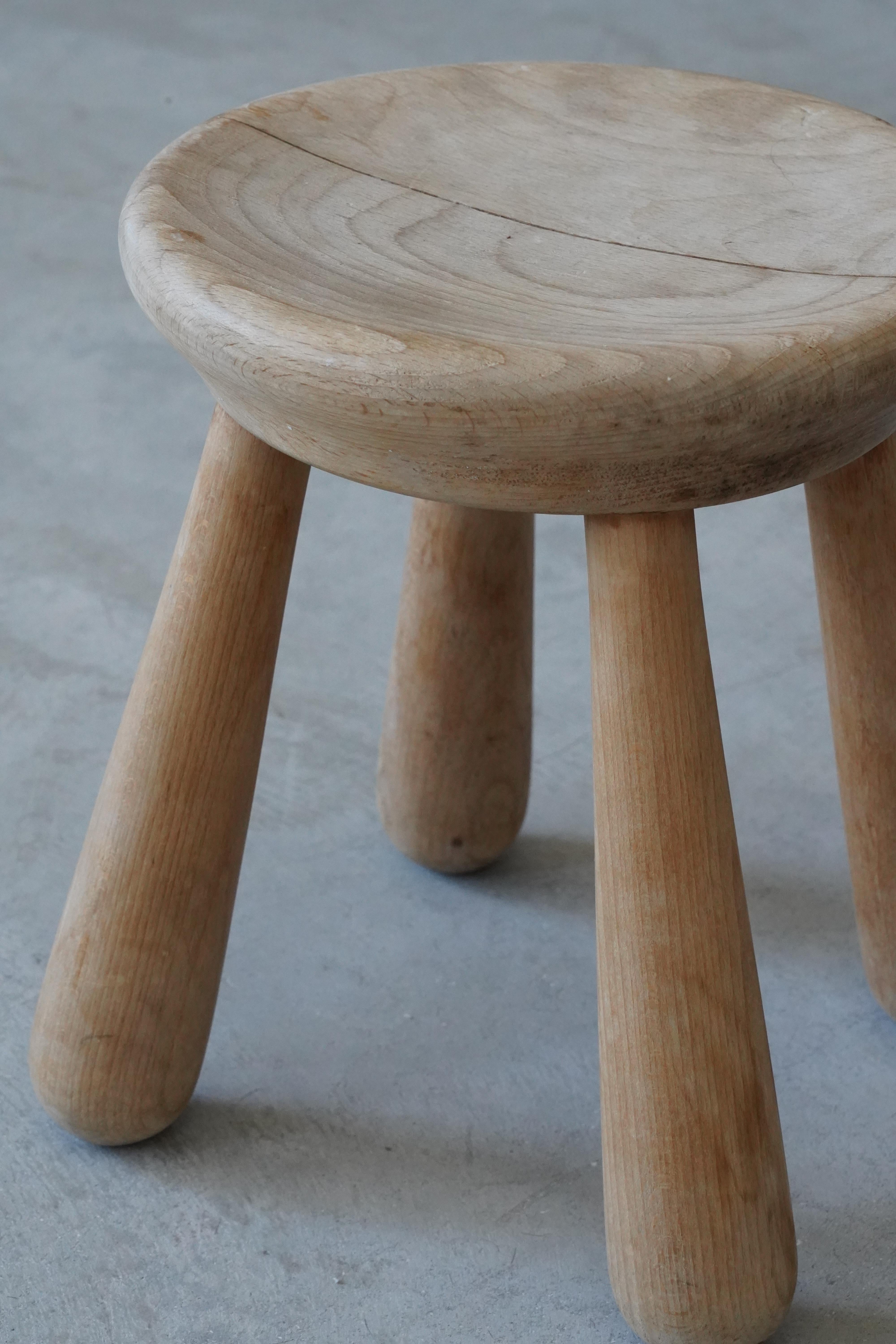 Danish Designer, Small Stool, Carved Oak, Denmark, c. 1940s In Good Condition In High Point, NC