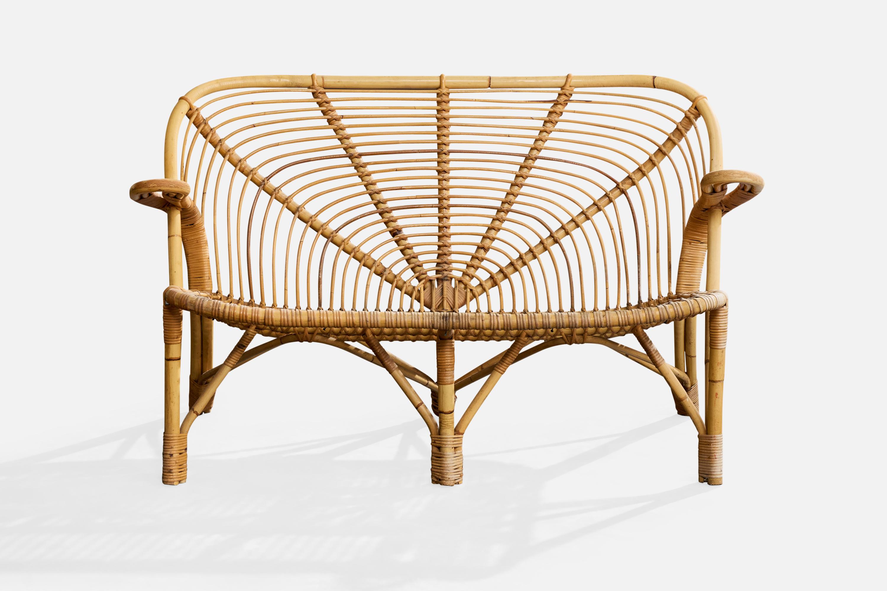 Mid-Century Modern Danish Designer, Sofa, Bamboo, Rattan, Denmark, 1950s en vente