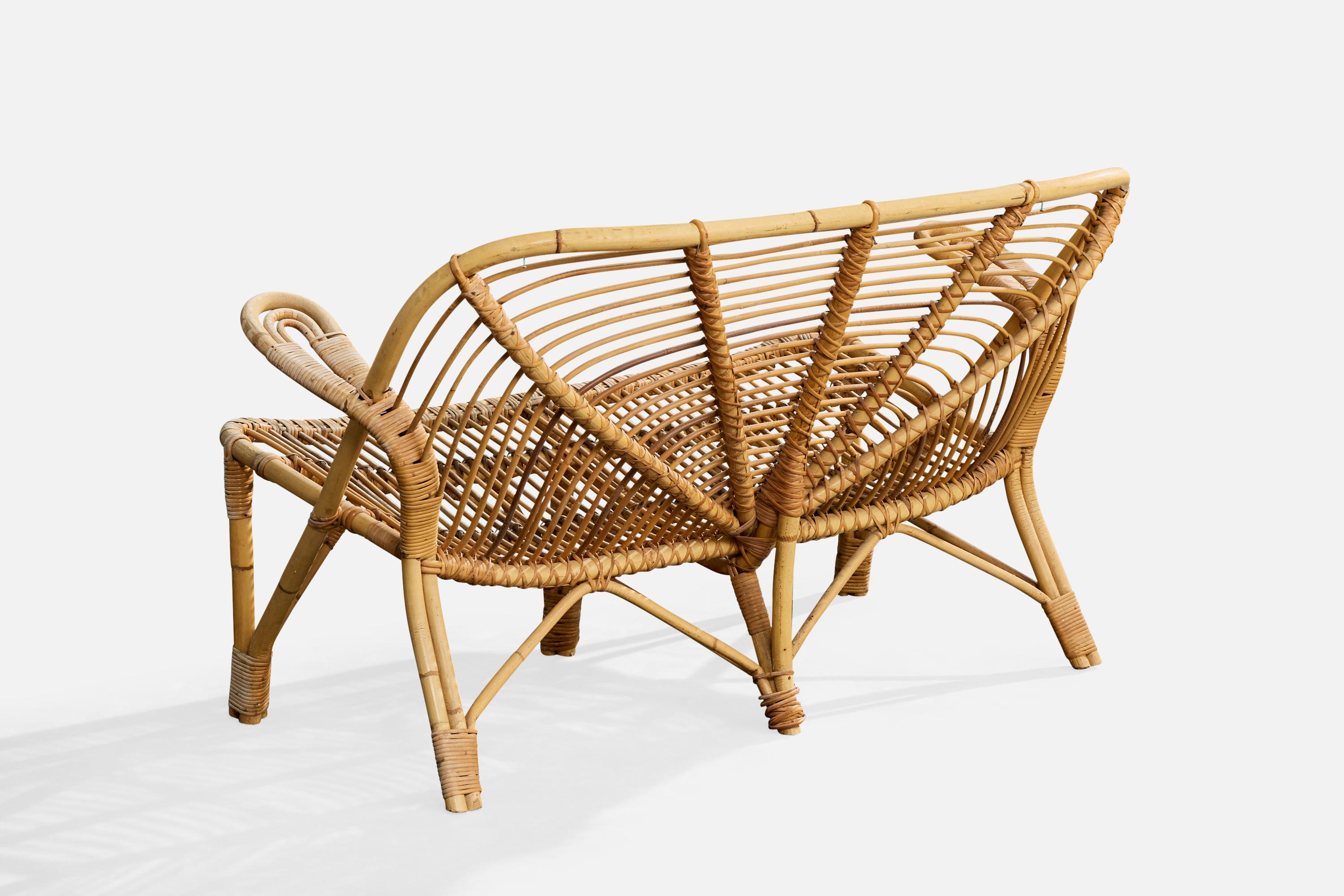 Danois Danish Designer, Sofa, Bamboo, Rattan, Denmark, 1950s en vente