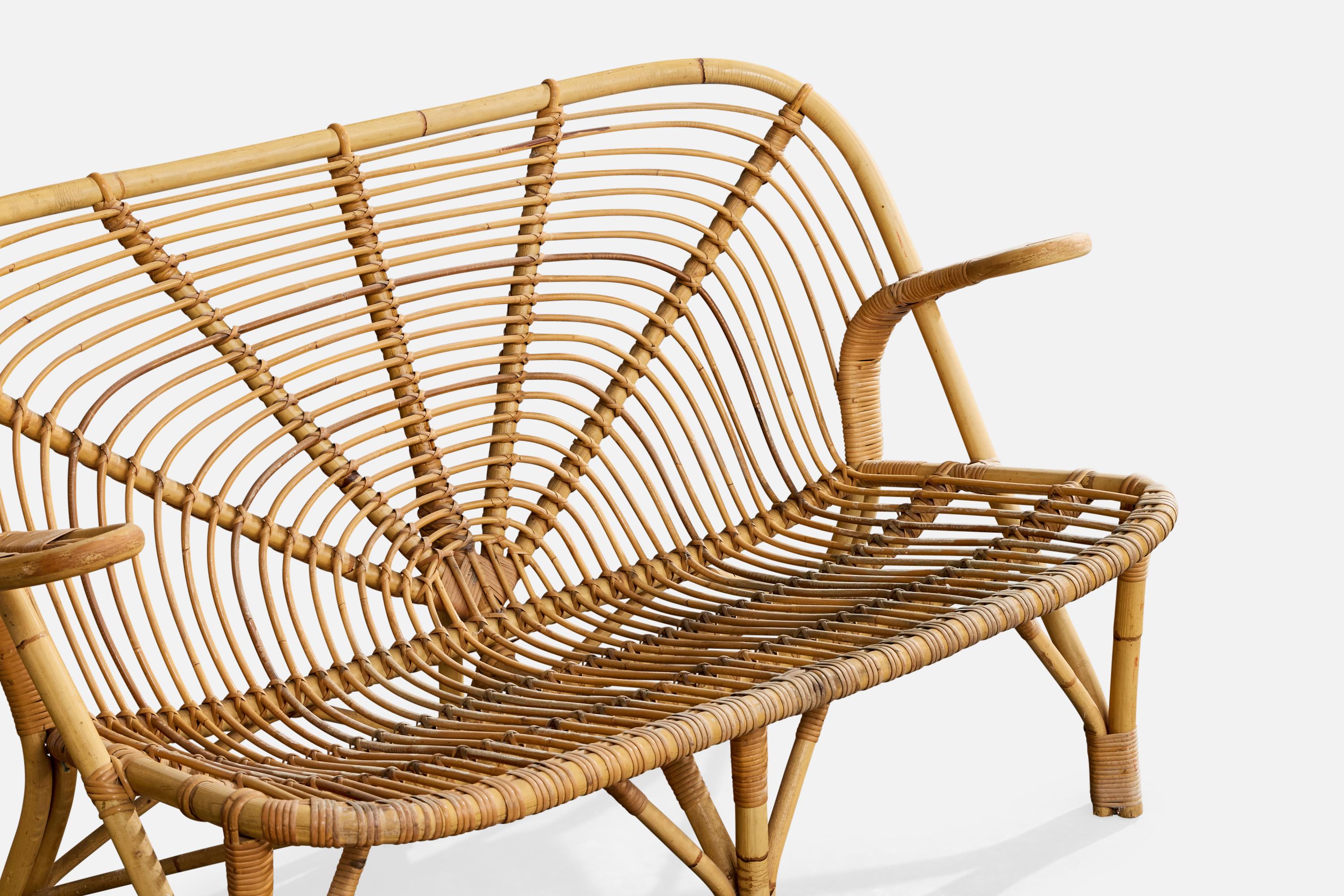 Bambou Danish Designer, Sofa, Bamboo, Rattan, Denmark, 1950s en vente