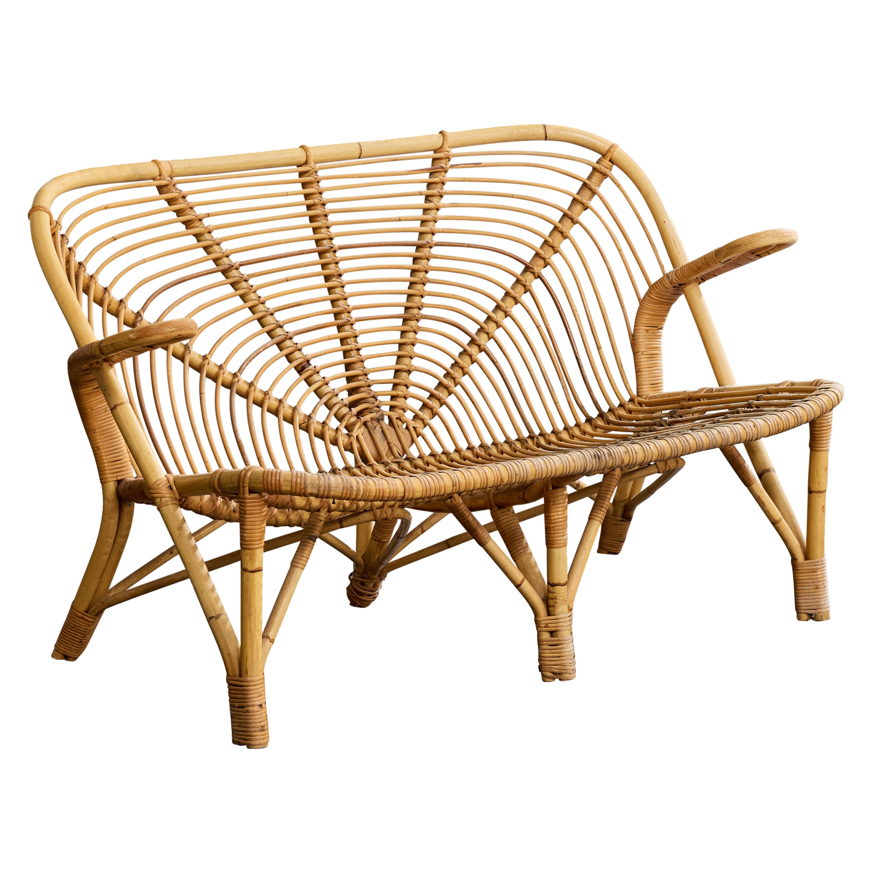 Danish Designer, Sofa, Bamboo, Rattan, Denmark, 1950s