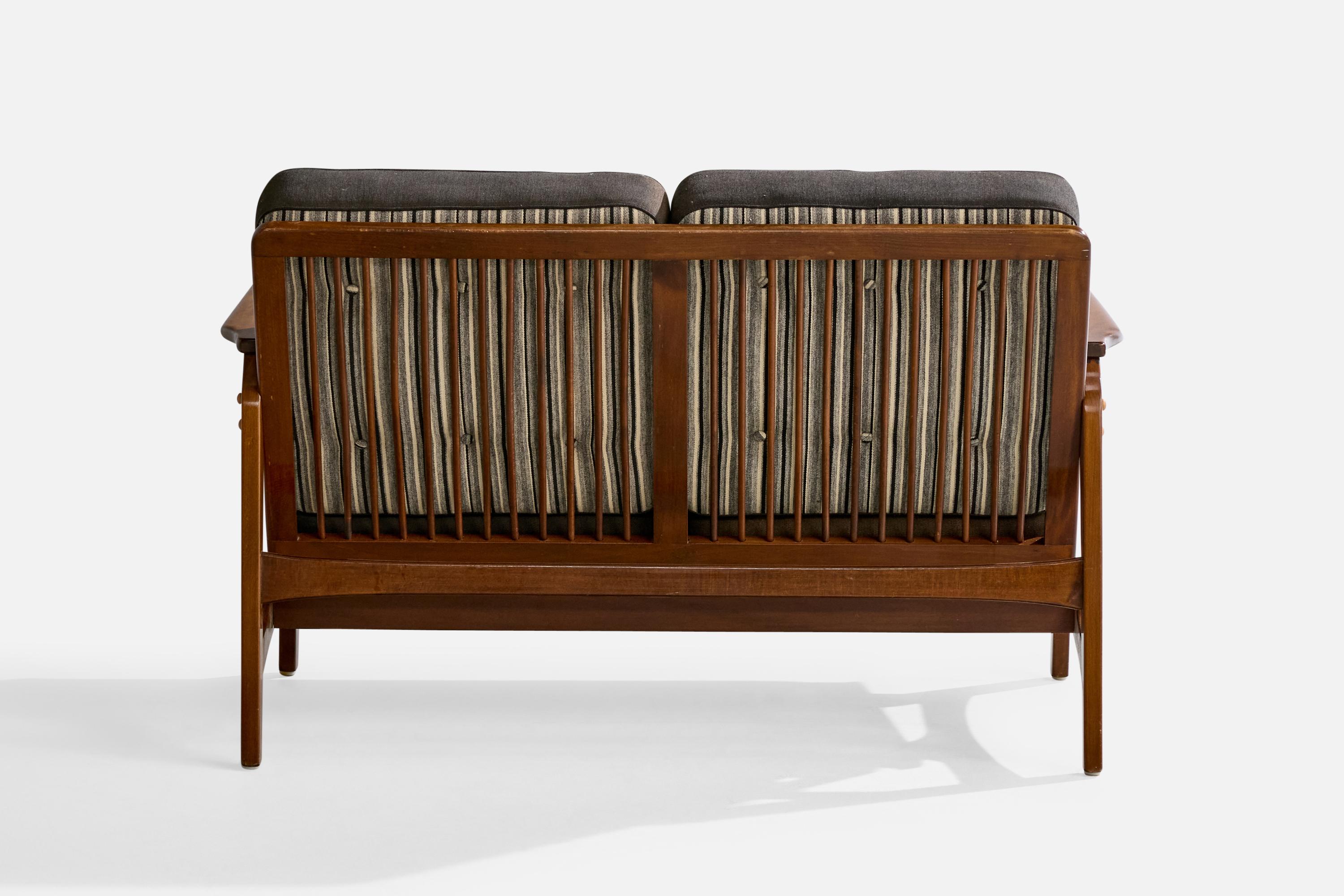 Dänischer Designer, Sofa, Buche, Stoff, Dänemark, 1950er Jahre im Angebot 7