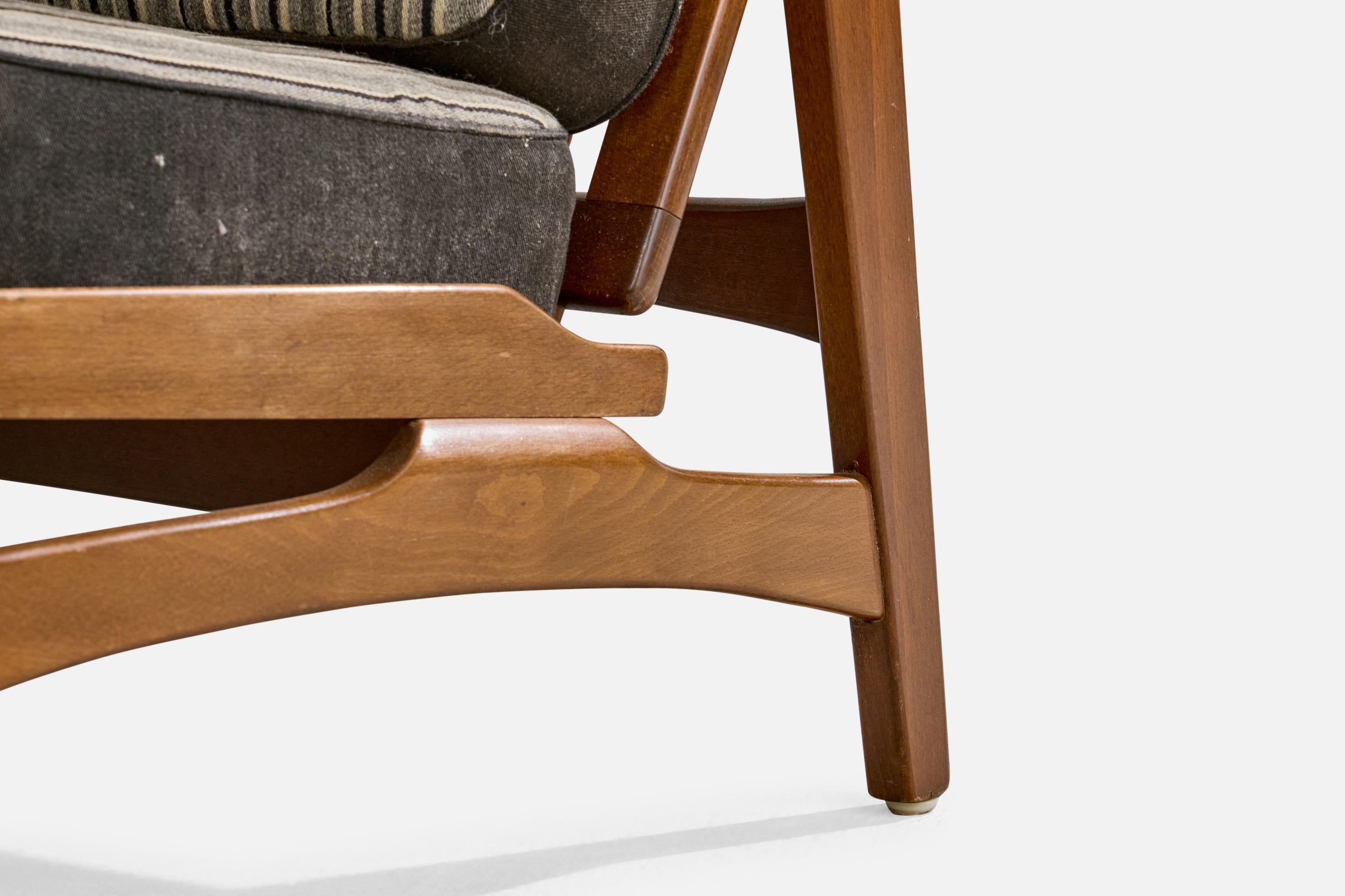 Dänischer Designer, Sofa, Buche, Stoff, Dänemark, 1950er Jahre im Angebot 8