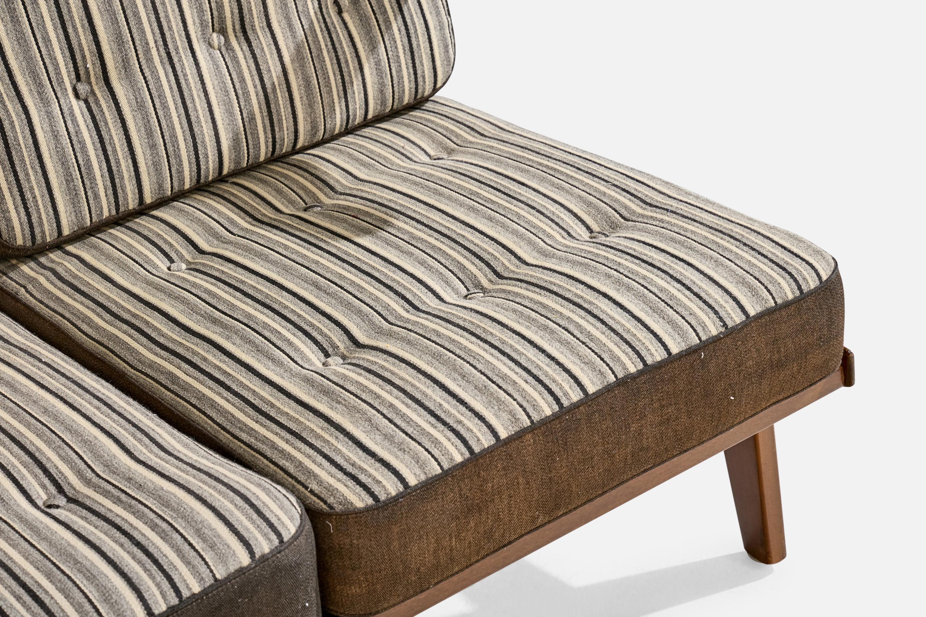 Dänischer Designer, Sofa, Buche, Stoff, Dänemark, 1950er Jahre (Mitte des 20. Jahrhunderts) im Angebot