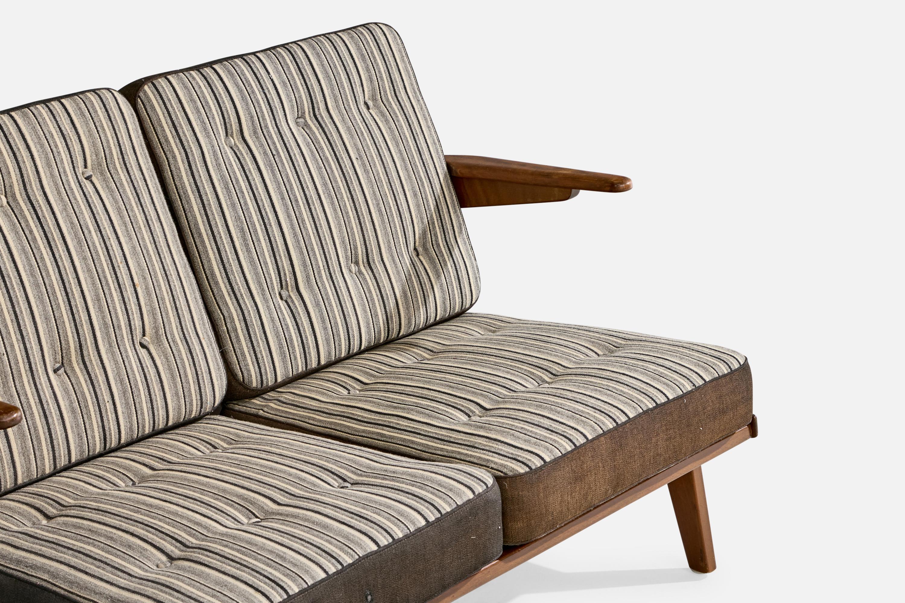 Dänischer Designer, Sofa, Buche, Stoff, Dänemark, 1950er Jahre im Angebot 2