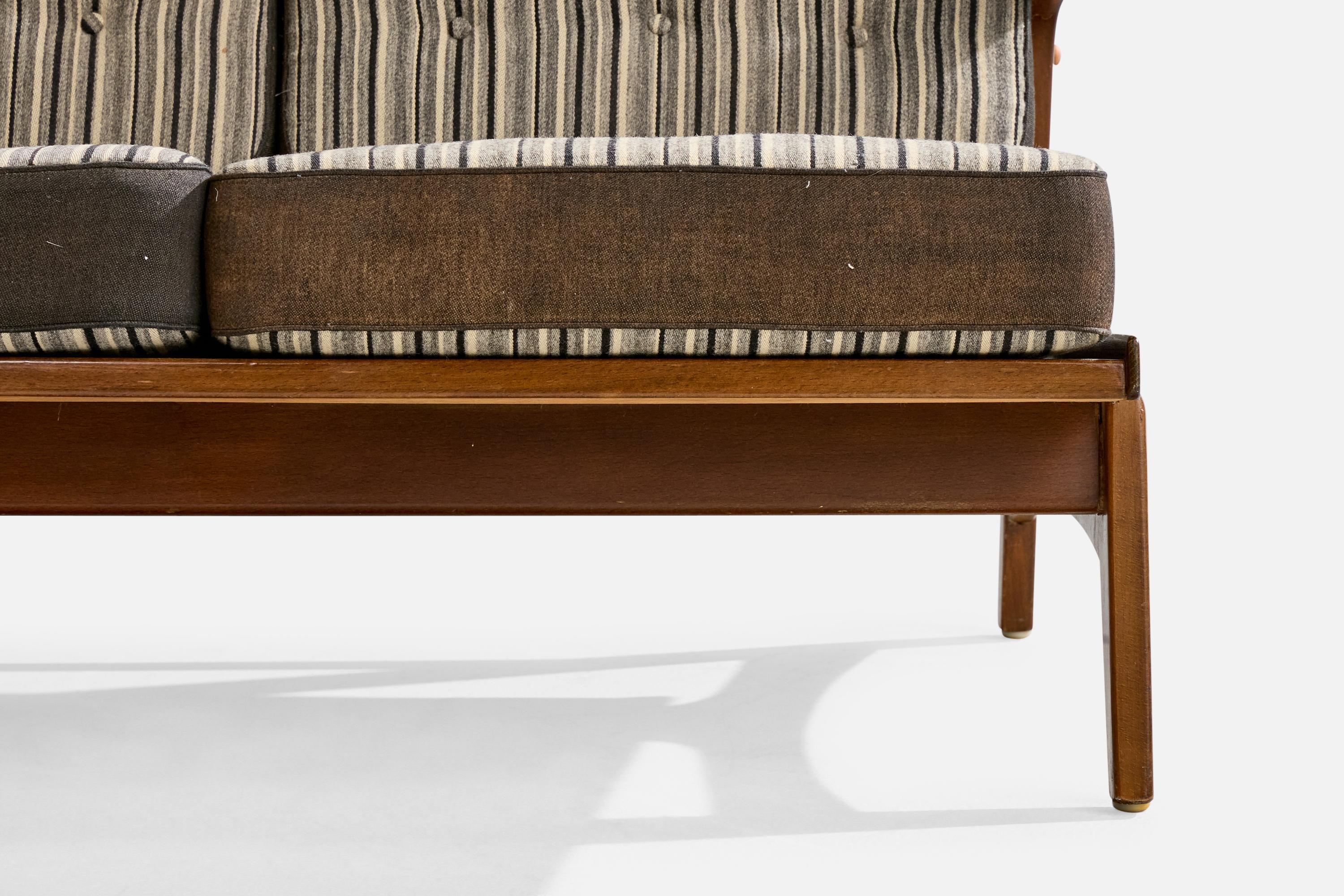 Dänischer Designer, Sofa, Buche, Stoff, Dänemark, 1950er Jahre im Angebot 3