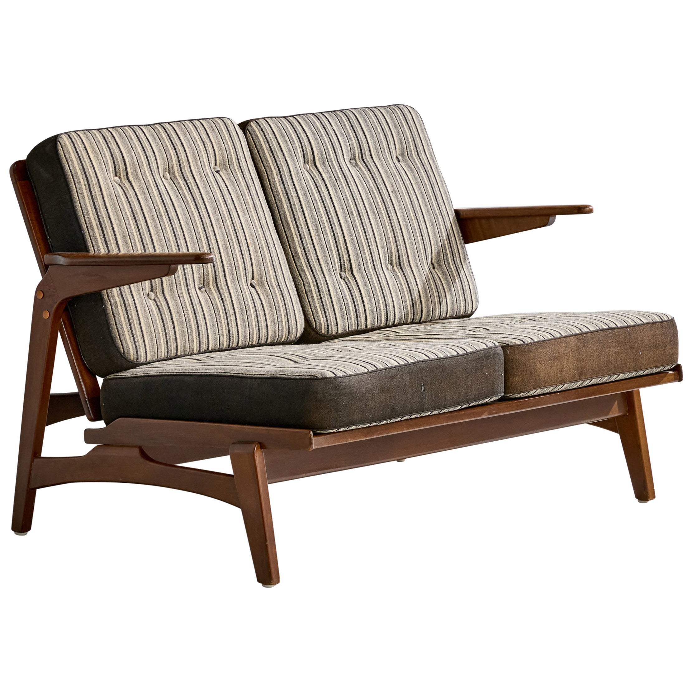 Dänischer Designer, Sofa, Buche, Stoff, Dänemark, 1950er Jahre