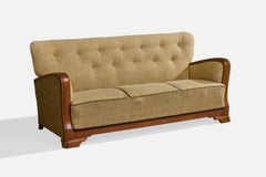 Danish Designer, Sofa, Oak, Fabric, Denmark, 1940s