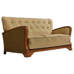 Danish Designer, Sofa, Oak, Fabric, Denmark, 1940s
