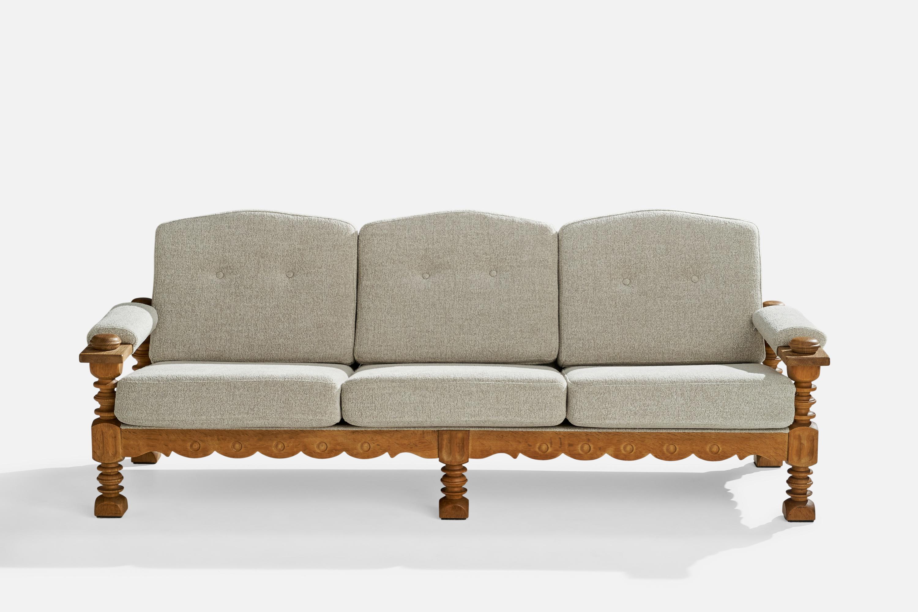 Scandinavian Modern Danish Designer, Sofa, Oak, Fabric, Denmark, 1960s For Sale