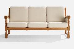 Danish Designer, Sofa, Oak, Fabric, Denmark, 1960s