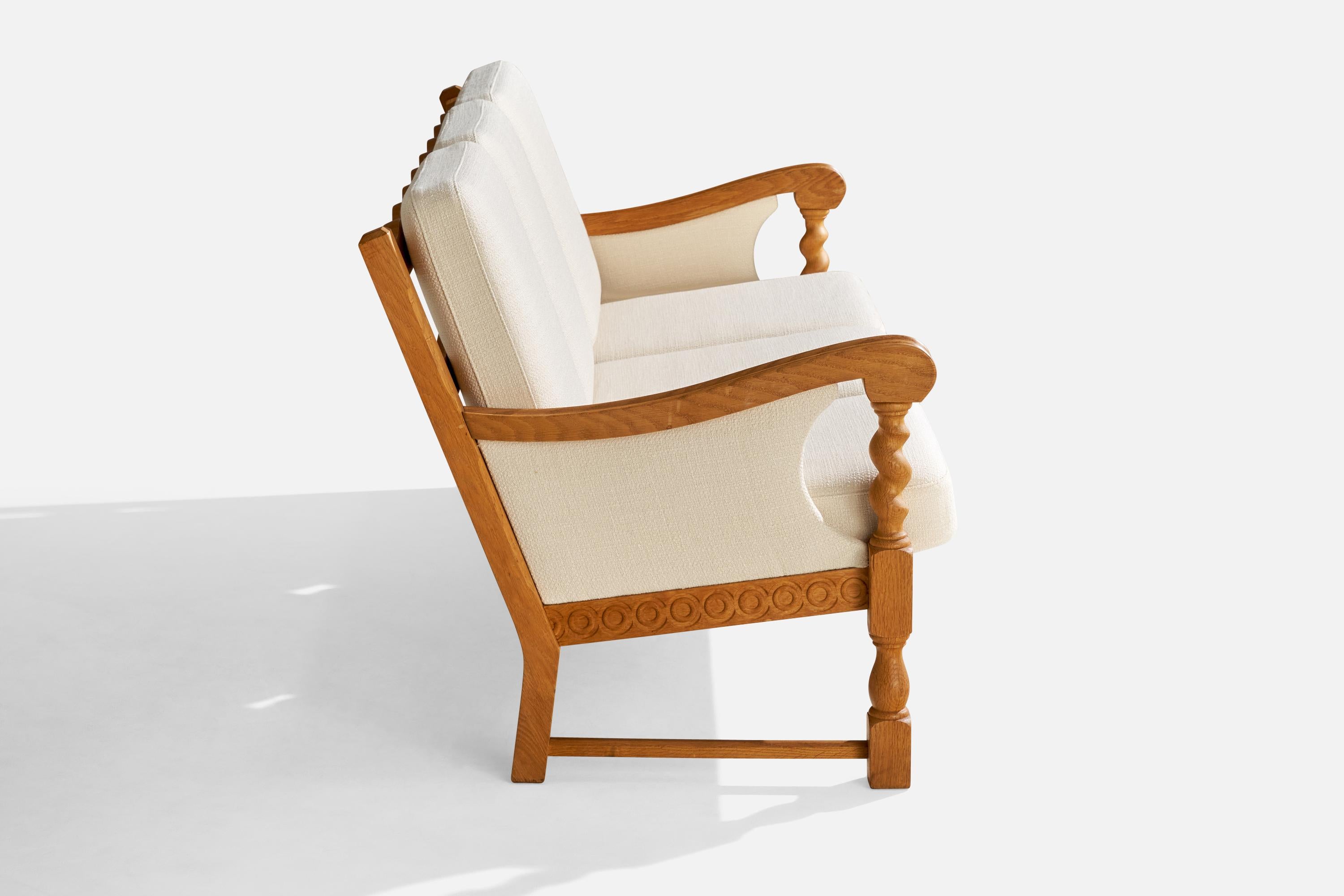 Metà XX secolo Divano di design danese, Oak, tessuto, Danimarca, anni '60 in vendita