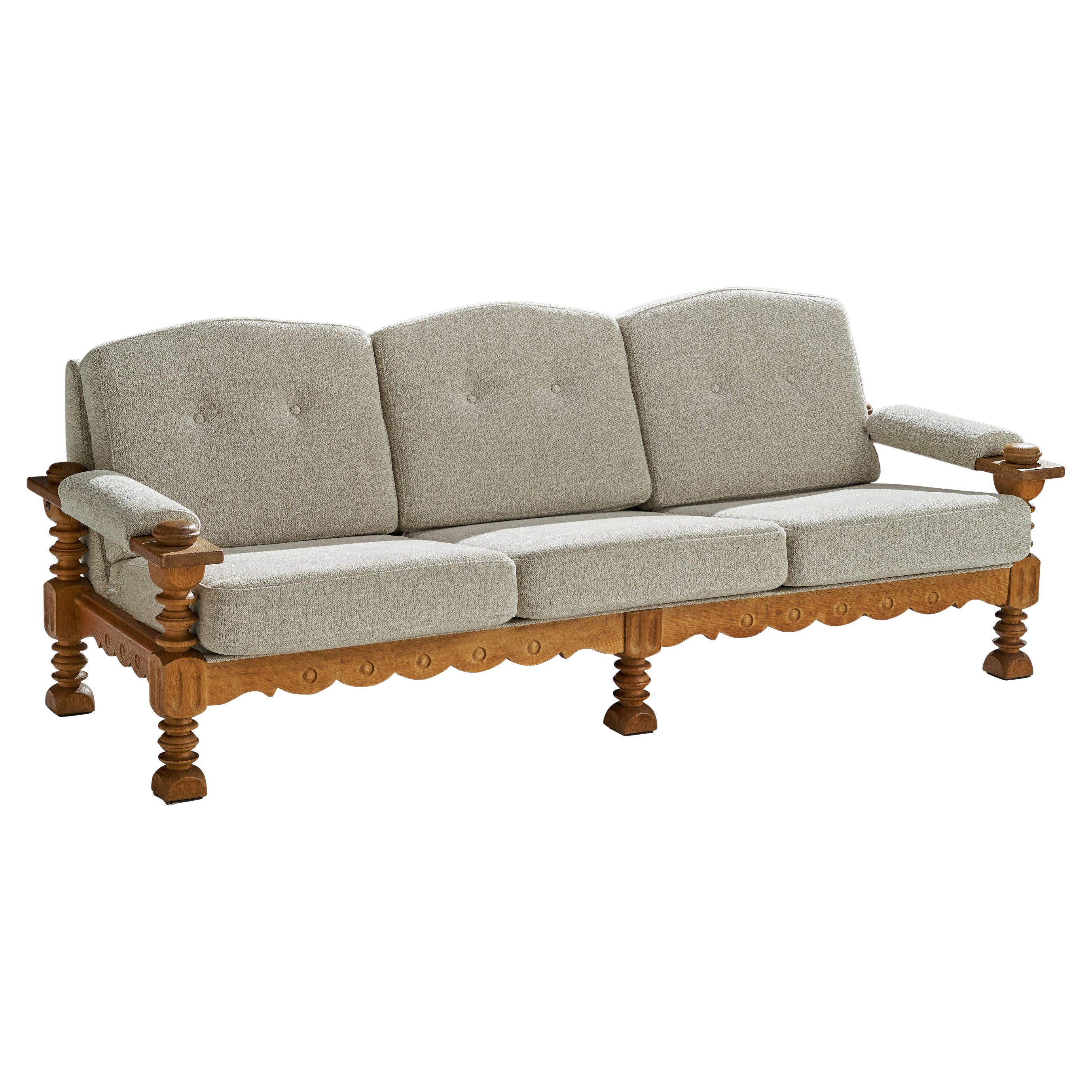 Danish Designer, Sofa, Oak, Fabric, Denmark, 1960s