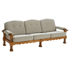Danish Designer, Sofa, Oak, Fabric, Denmark, 1960s