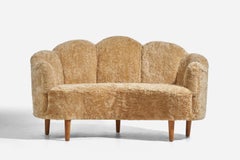 Vintage Danish Designer, Sofa, Sheepskin, Beech, Denmark, 1940s