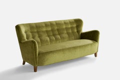 Danish Designer, Sofa, Velvet, Wood, Denmark, 1940s