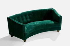 Danish Designer, Sofa, Velvet, Wood, Denmark, 1940s