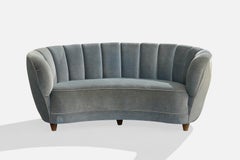 Danish Designer, Sofa, Velvet, Wood, Denmark, 1940s