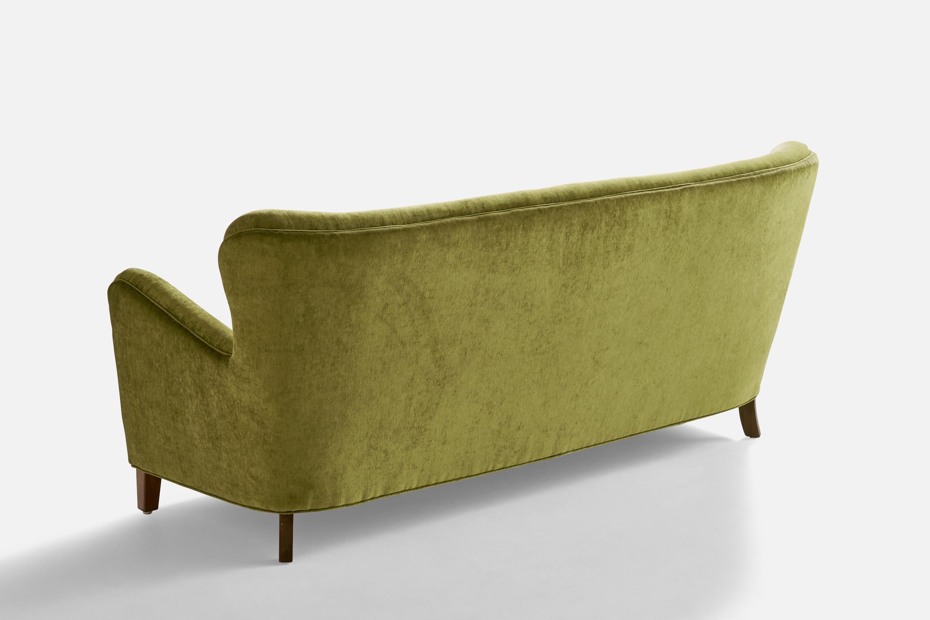 Scandinavian Modern Danish Designer, Sofa, Velvet, Wood, Denmark, 1940s For Sale