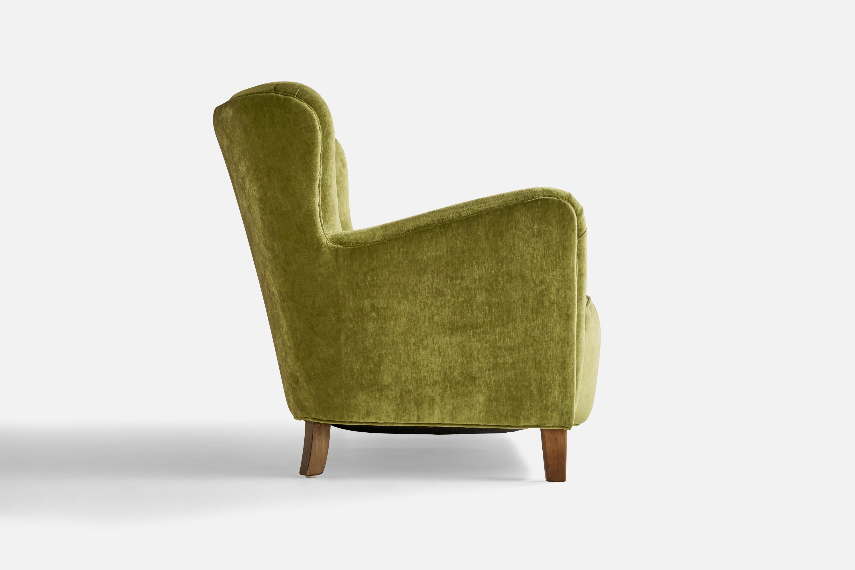 Milieu du XXe siècle Designer danois, canapé, velours, Wood, Danemark, années 1940 en vente