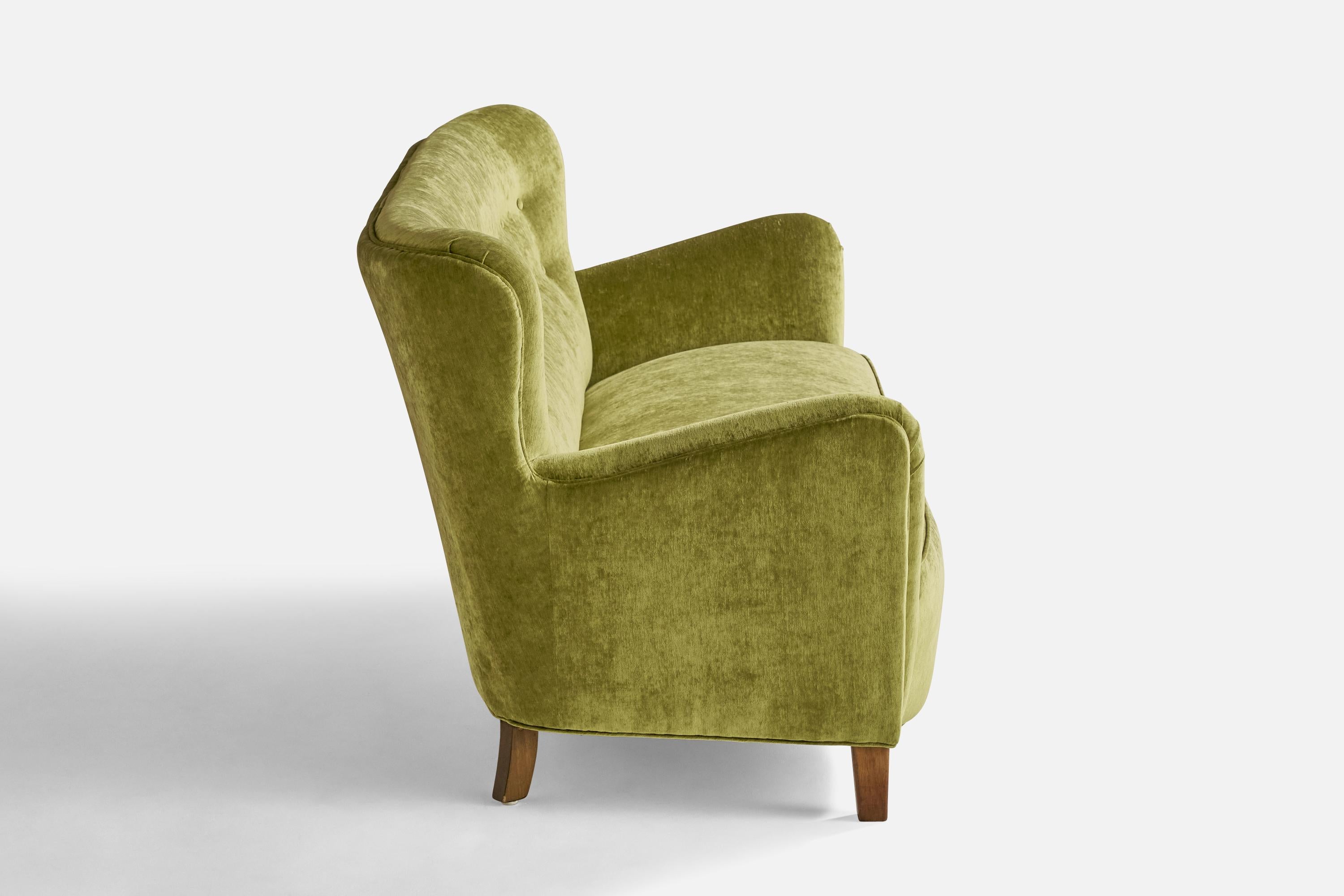 Mid-20th Century Danish Designer, Sofa, Velvet, Wood, Denmark, 1940s For Sale