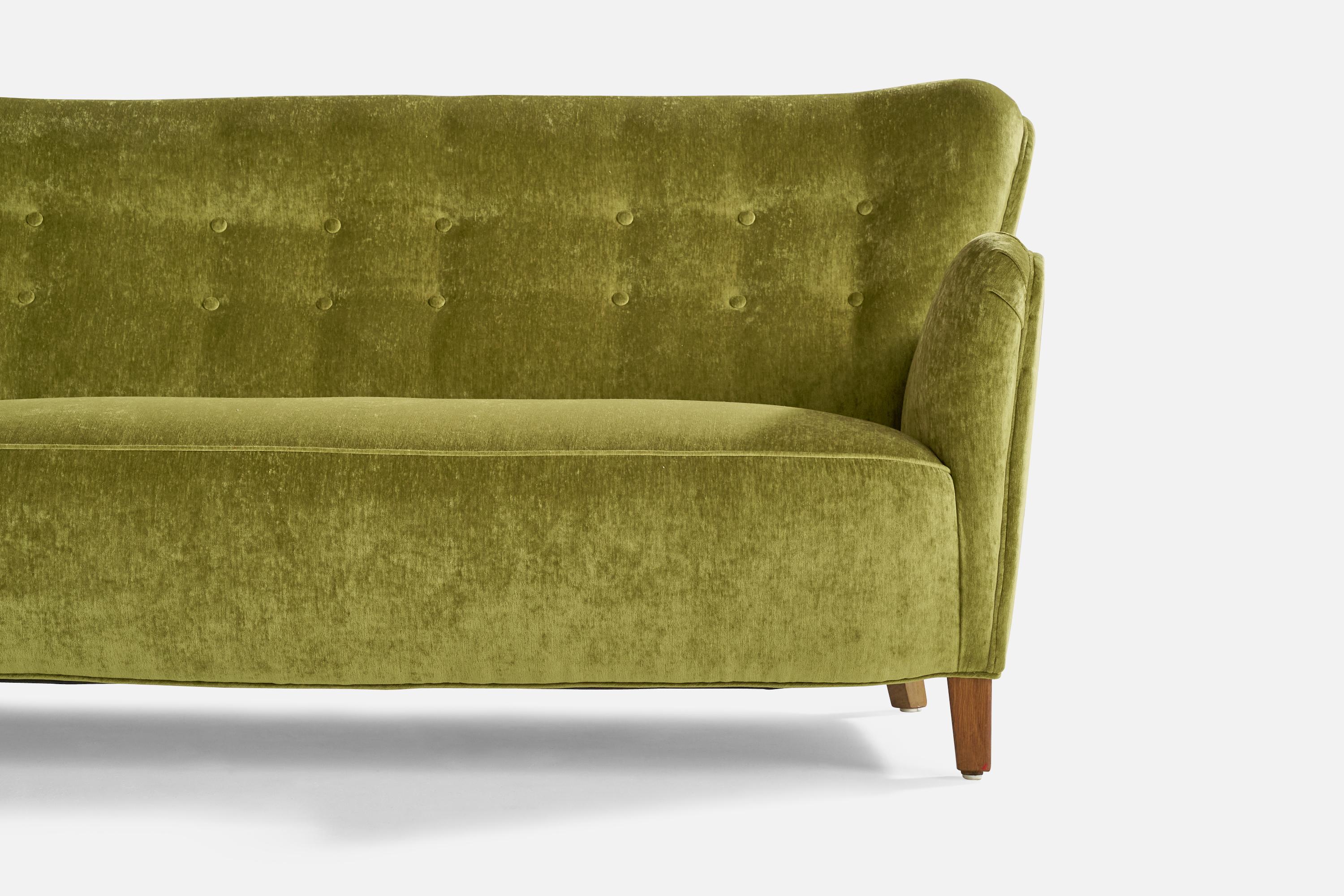 Danish Designer, Sofa, Velvet, Wood, Denmark, 1940s For Sale 1
