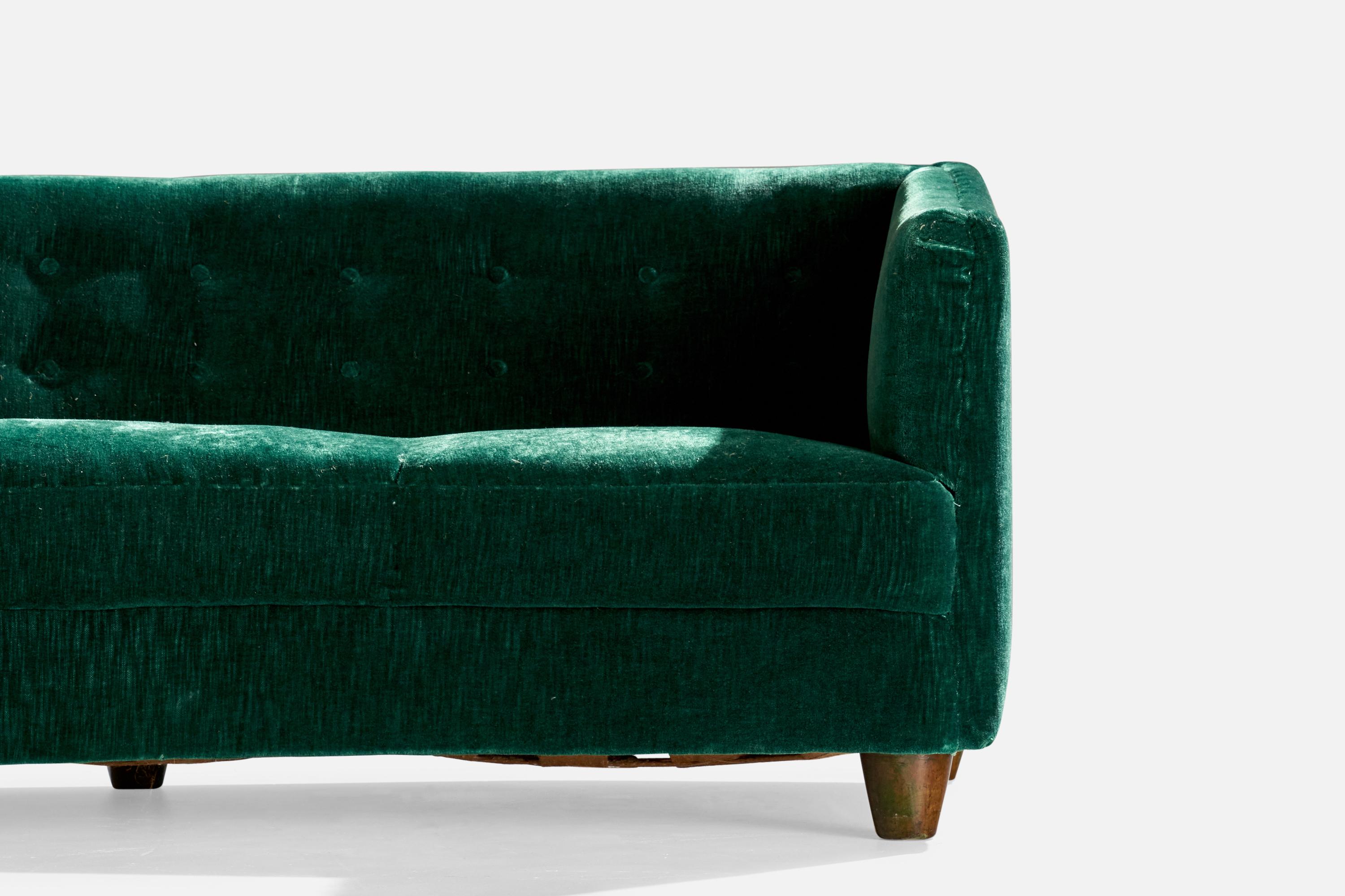 Designer danois, canapé, velours, Wood, Danemark, années 1940 en vente 2