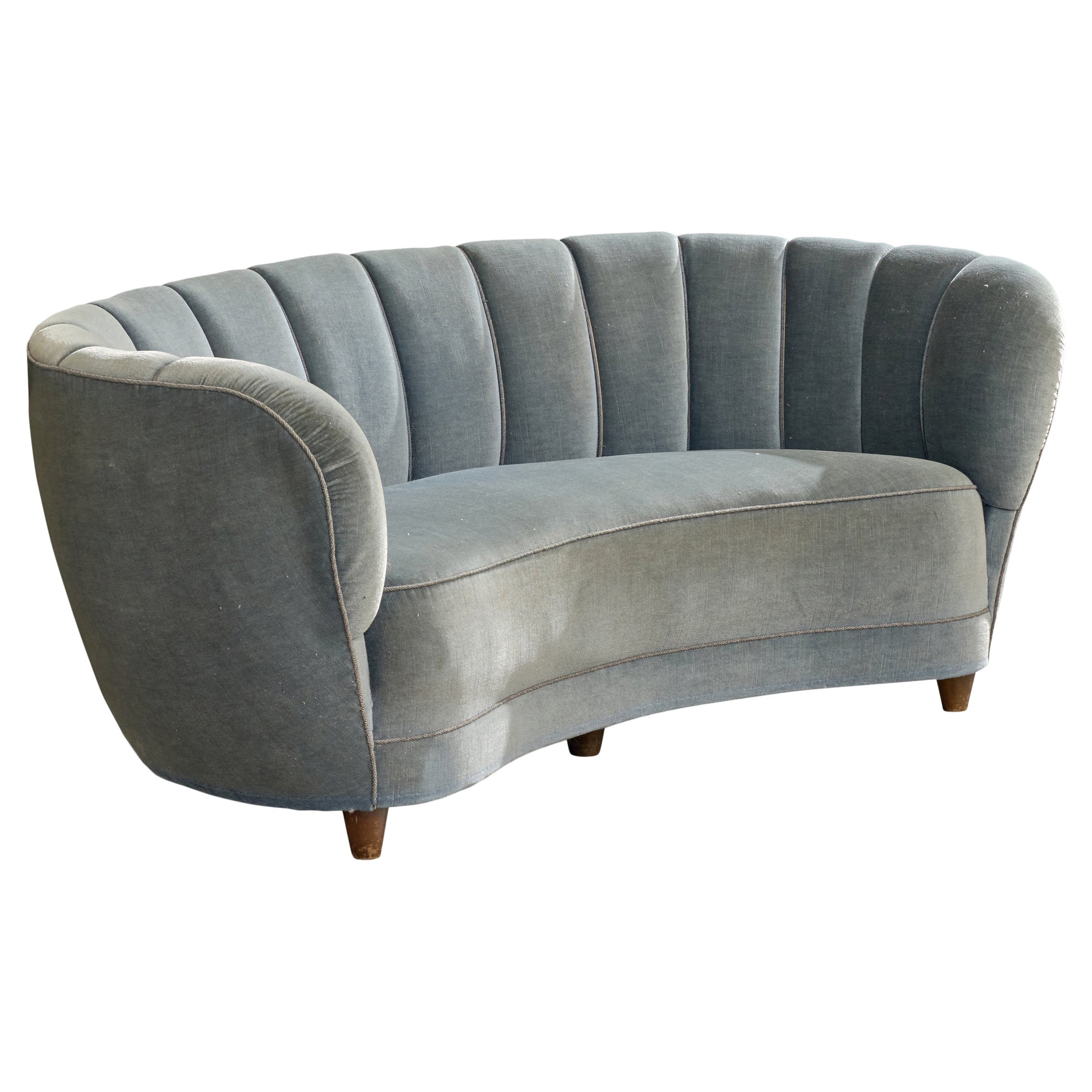 Danish Designer, Sofa, Velvet, Wood, Denmark, 1940s