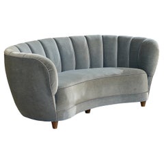 Danish Designer, Sofa, Velvet, Wood, Denmark, 1940s