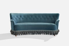 Danish Designer, Sofa, Velvet, Wood, Denmark, 1950s