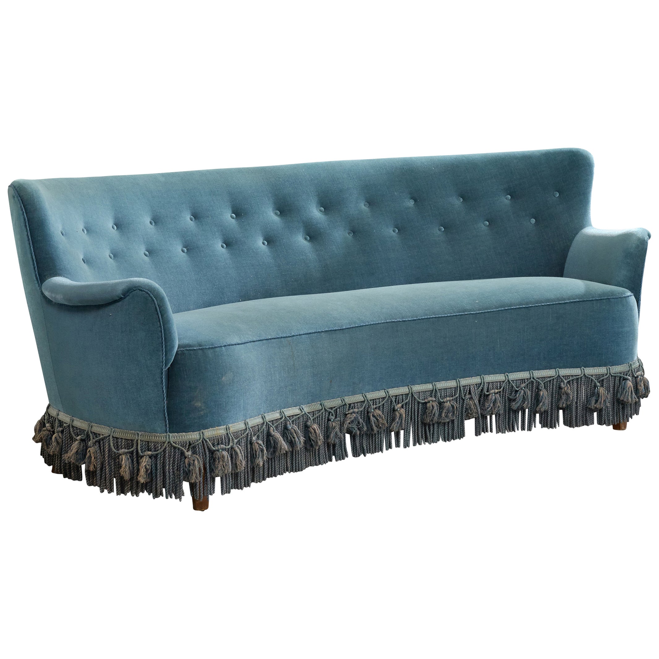 Dänische Designerin, Sofa, Samt, Holz, Dänemark, 1950er Jahre