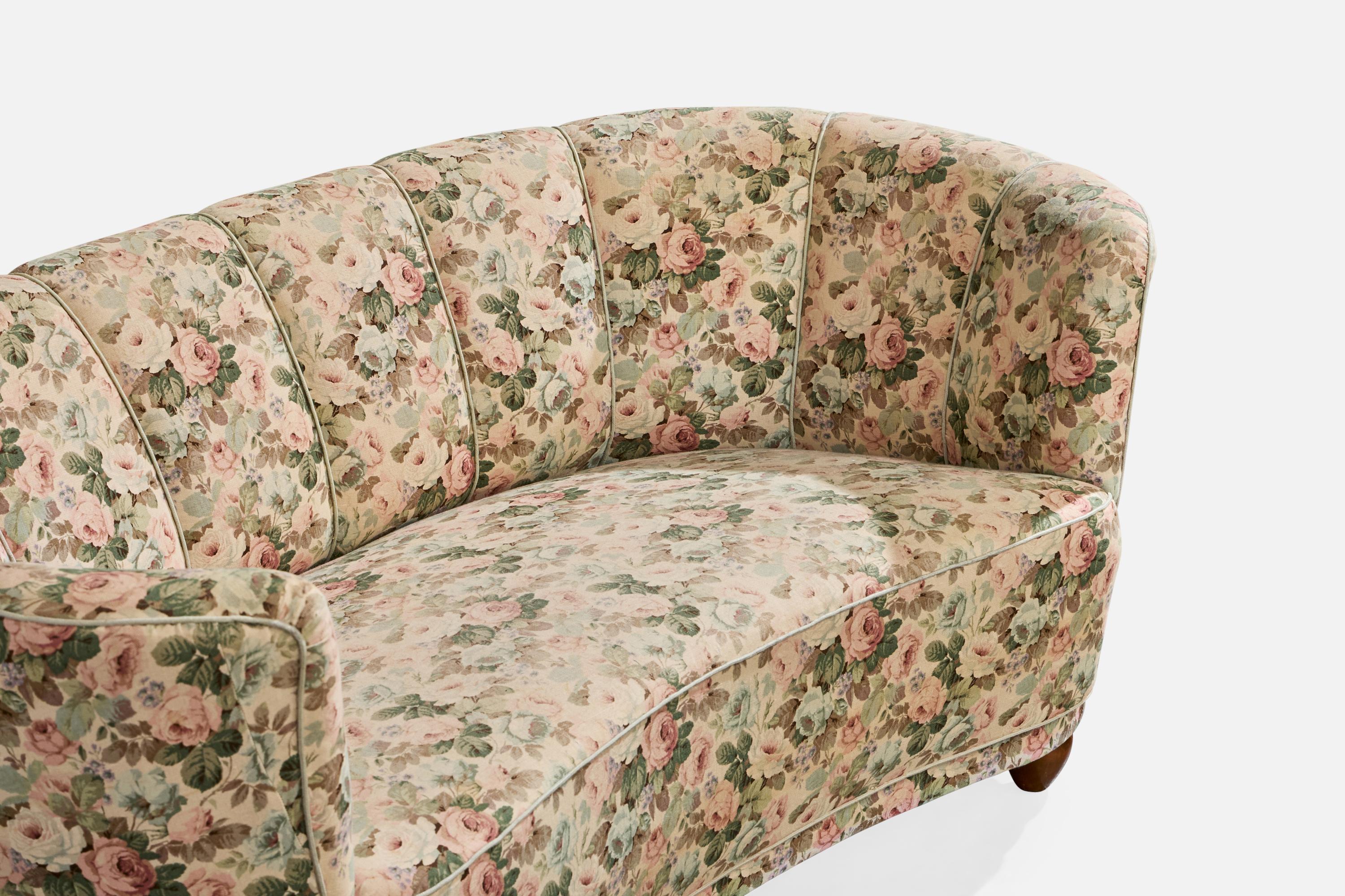 Tissu Danish Designer, Sofa, Wood, Fabric, Denmark, 1940s en vente