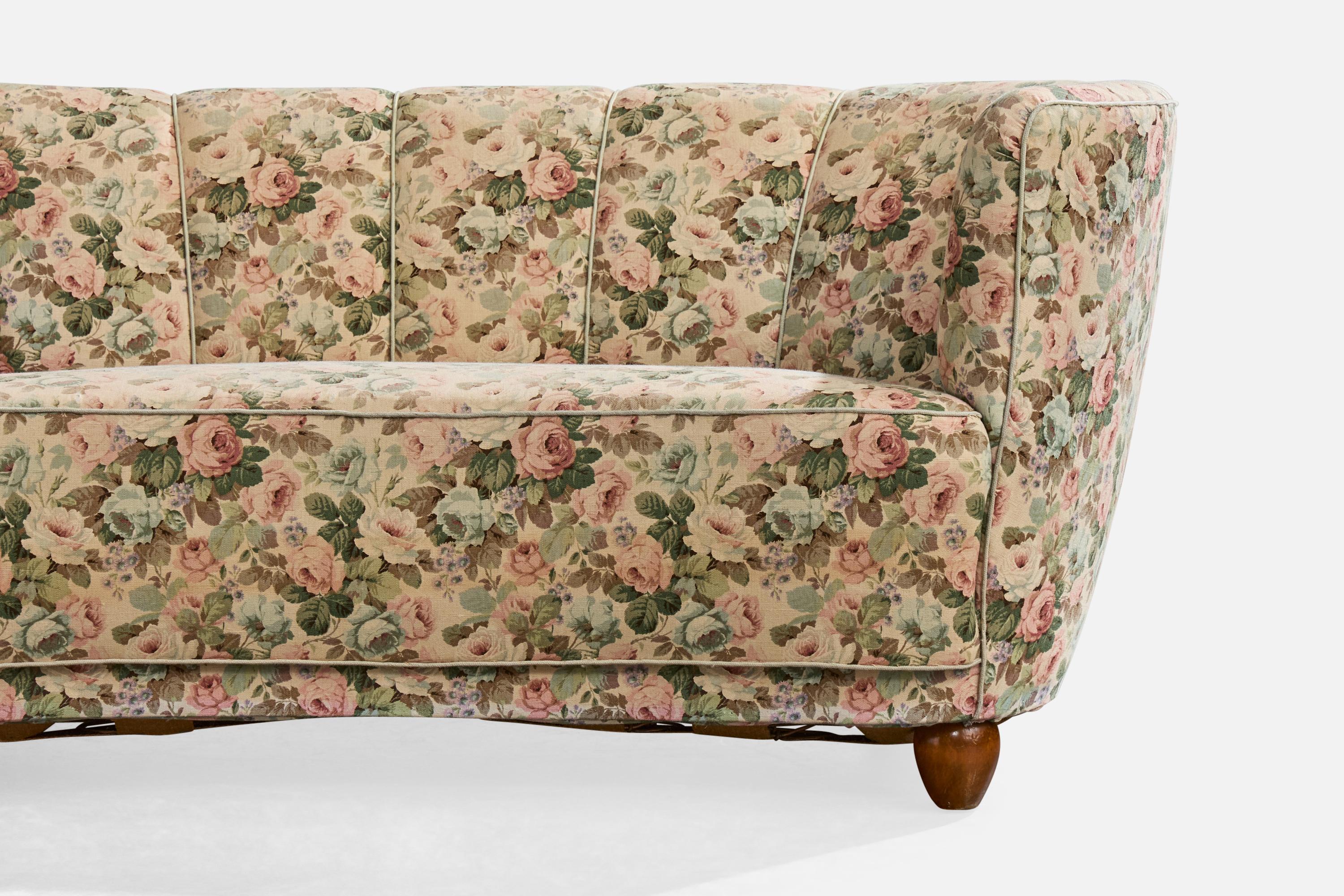 Danish Designer, Sofa, Wood, Fabric, Denmark, 1940s en vente 1