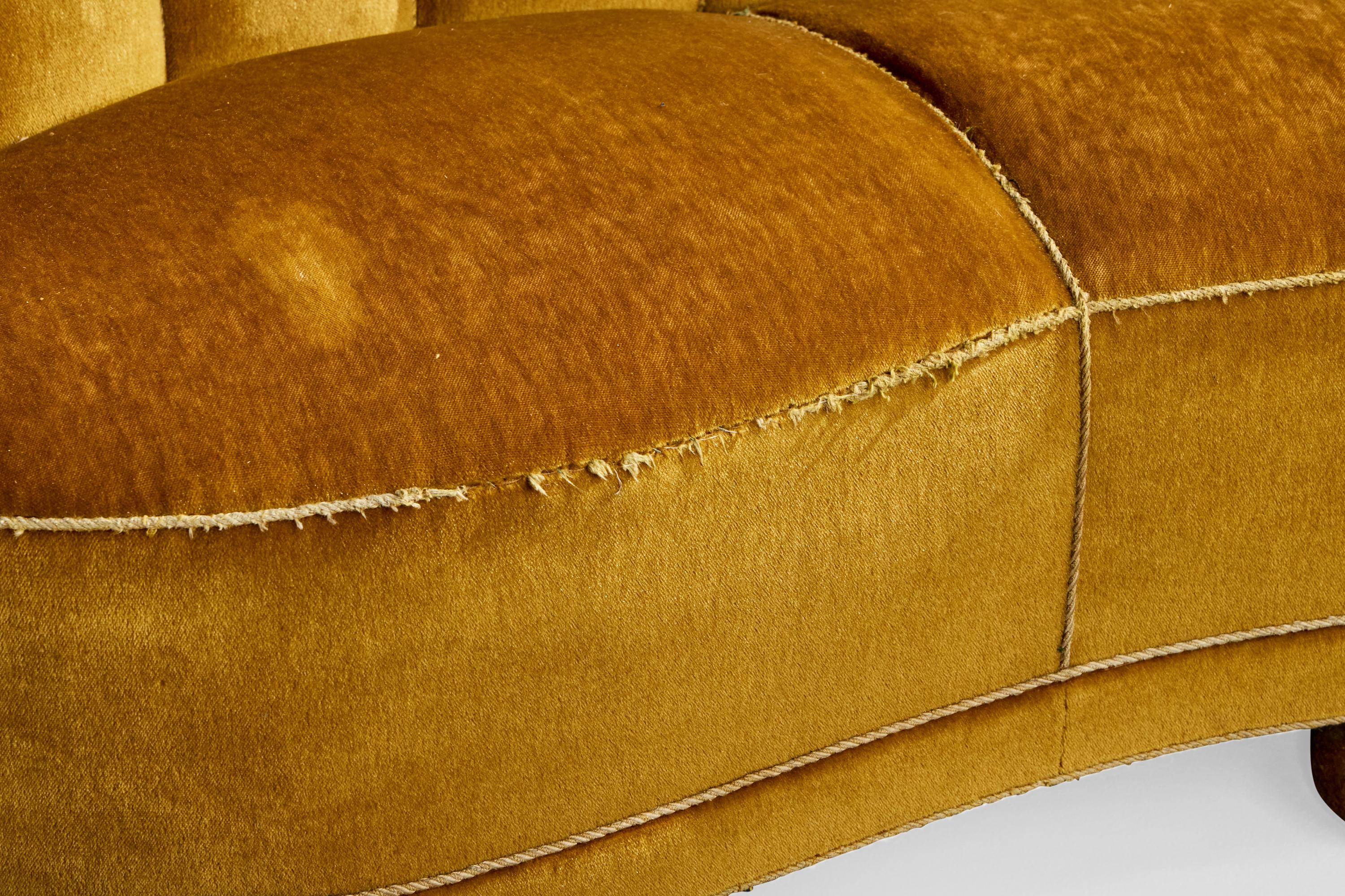 Danish Designer, Sofa, Wood, Velvet, Denmark, 1940s For Sale 6