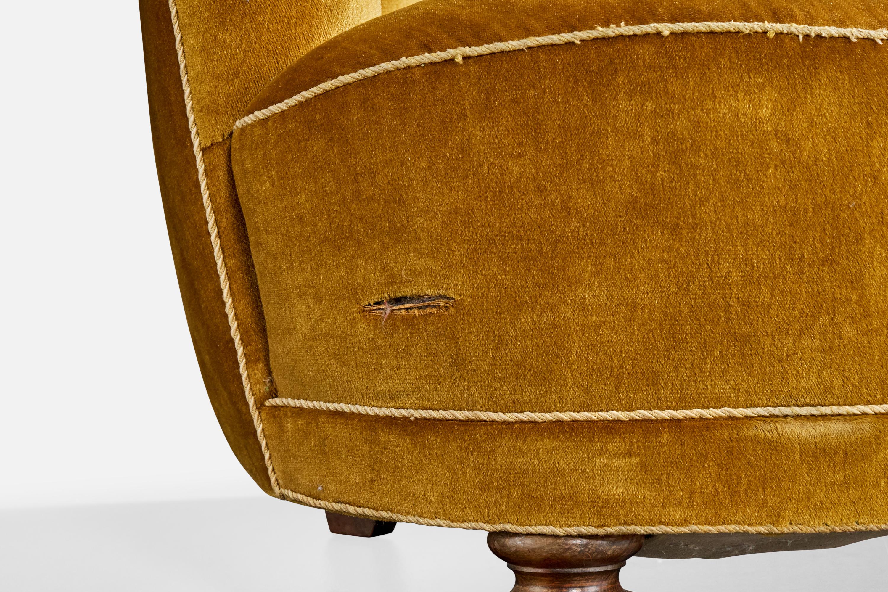 Danish Designer, Sofa, Wood, Velvet, Denmark, 1940s For Sale 7