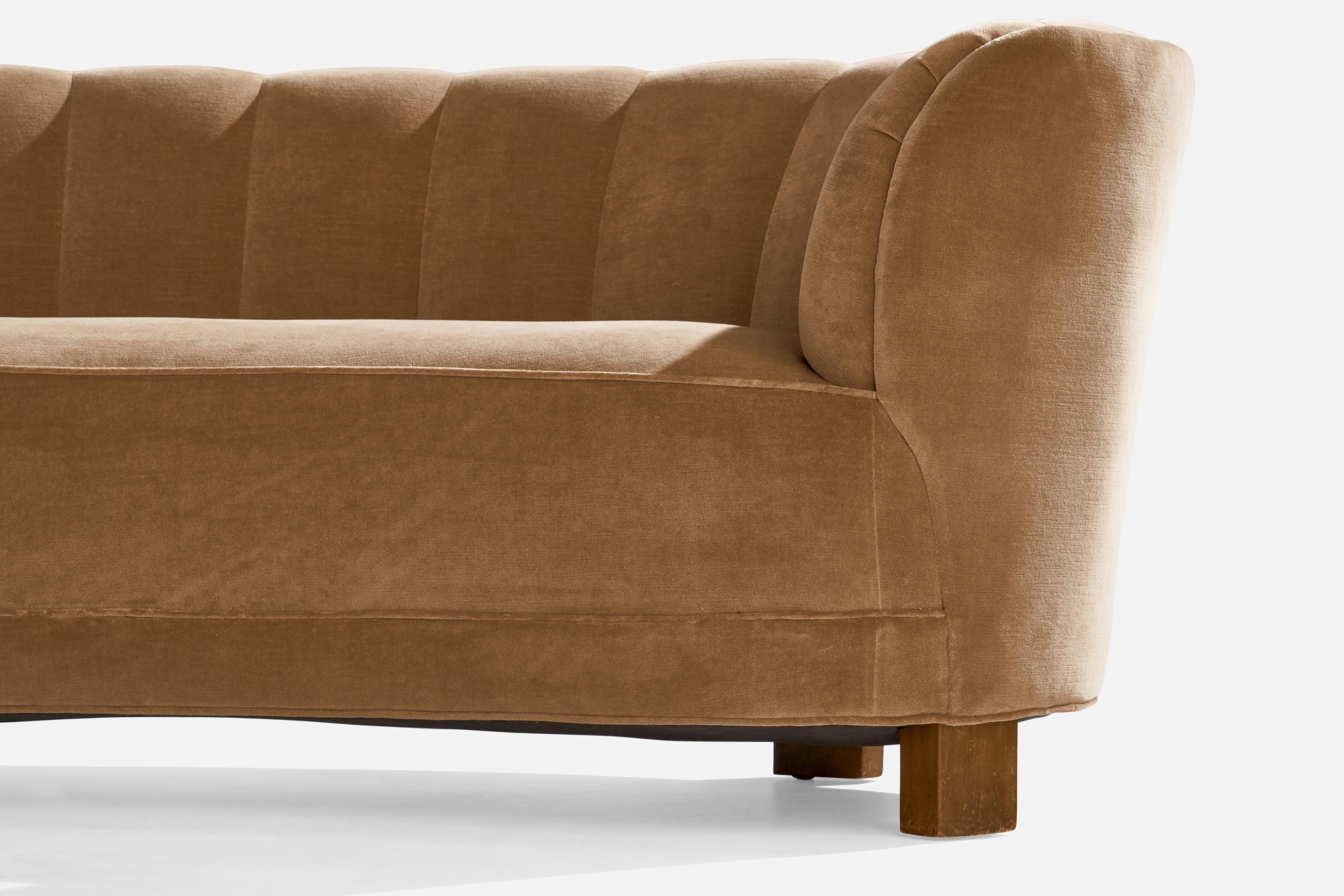 Mid-20th Century Danish Designer, Sofa, Wood, Velvet, Denmark, 1940s For Sale