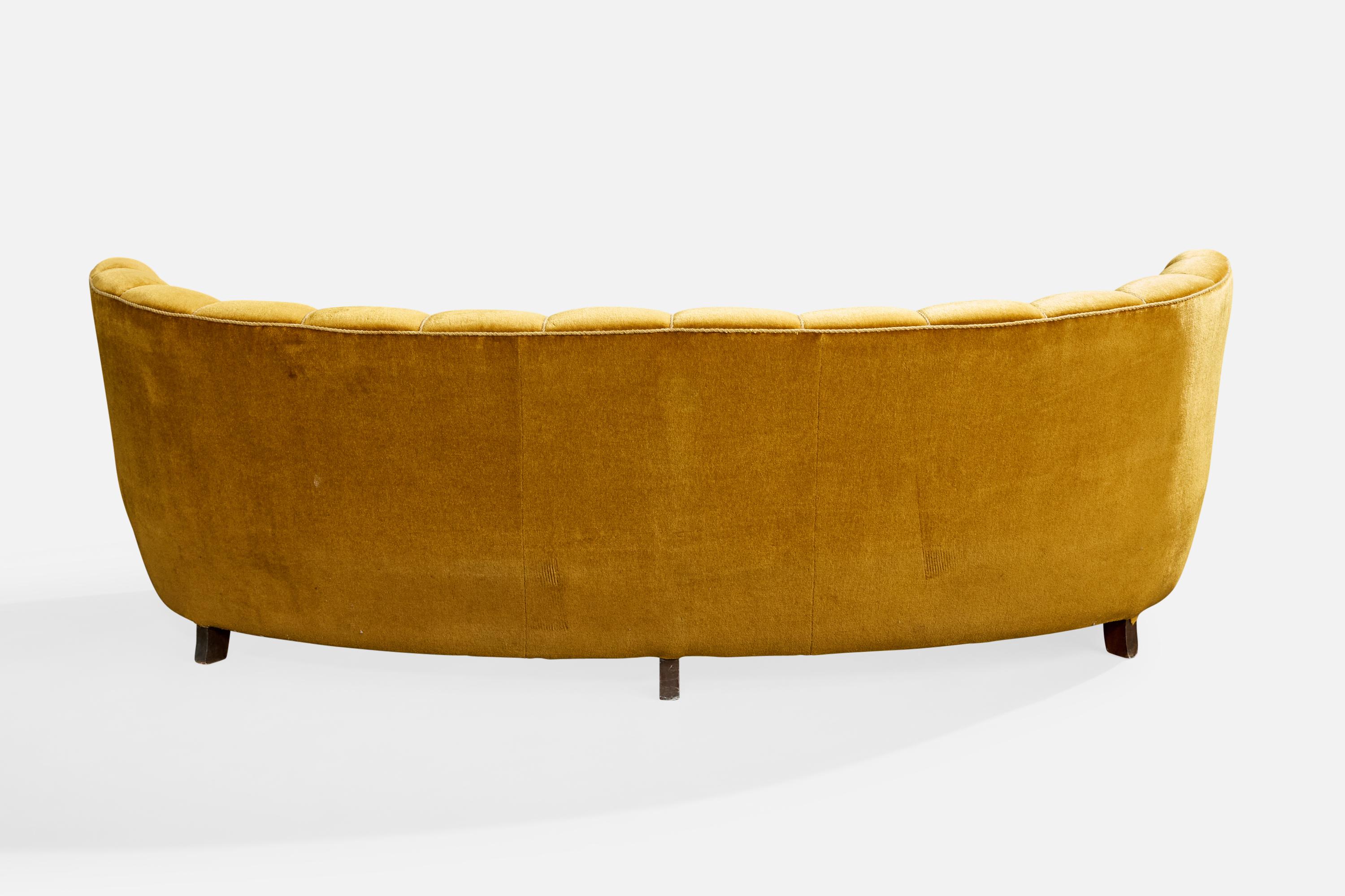 Mid-20th Century Danish Designer, Sofa, Wood, Velvet, Denmark, 1940s For Sale